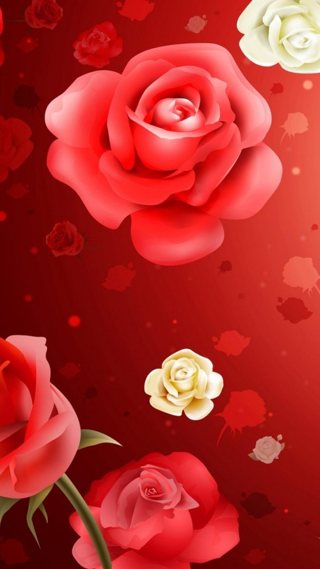 White and Pink Roses on Red Surface. Wallpaper in 1080x1920 Resolution