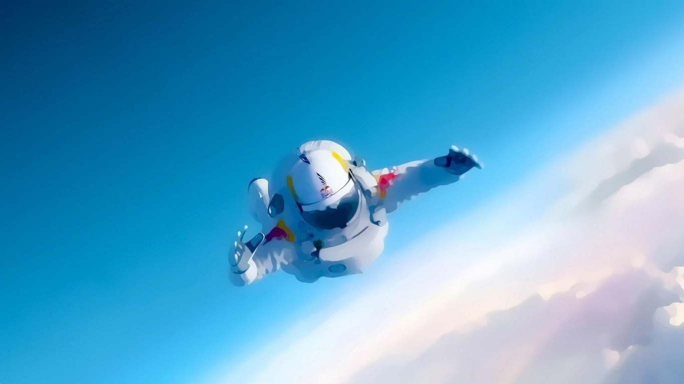 White and Red Robot Flying in The Sky. Wallpaper in 1366x768 Resolution