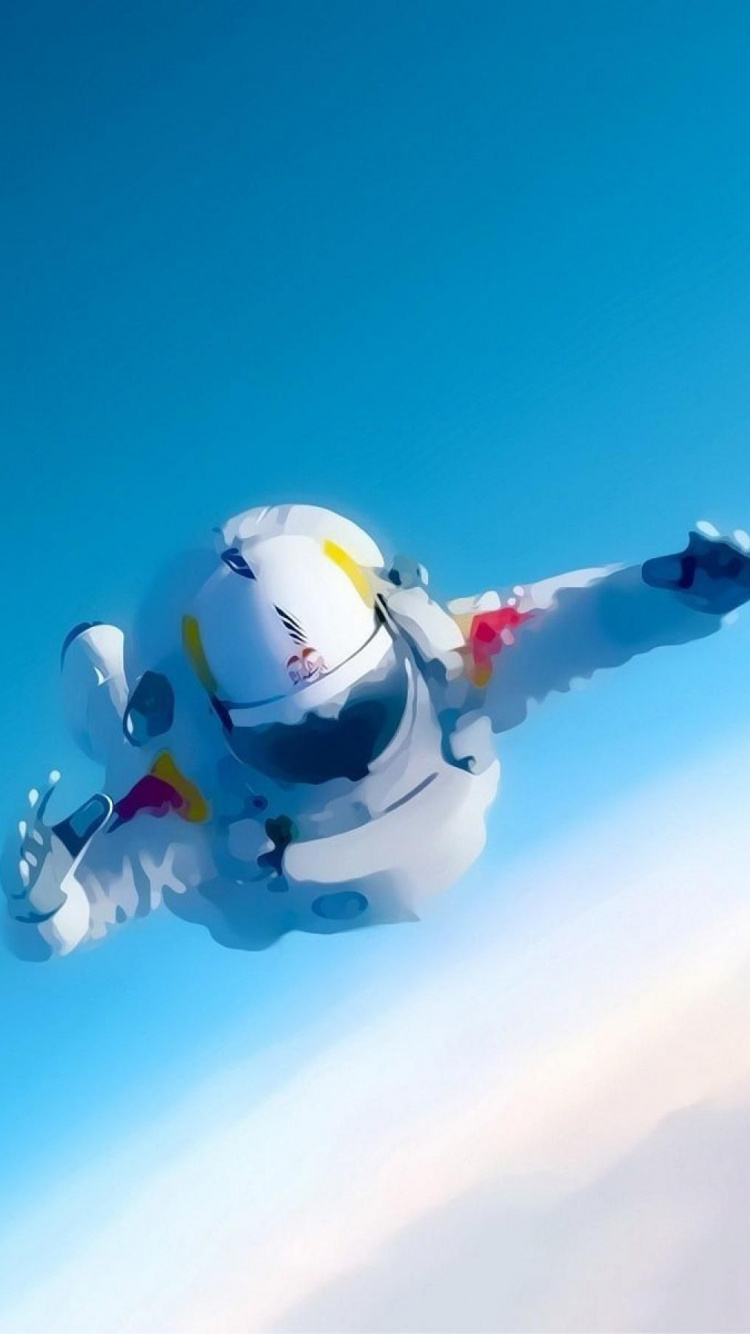 Robot Blanc et Rouge Volant Dans le Ciel. Wallpaper in 750x1334 Resolution