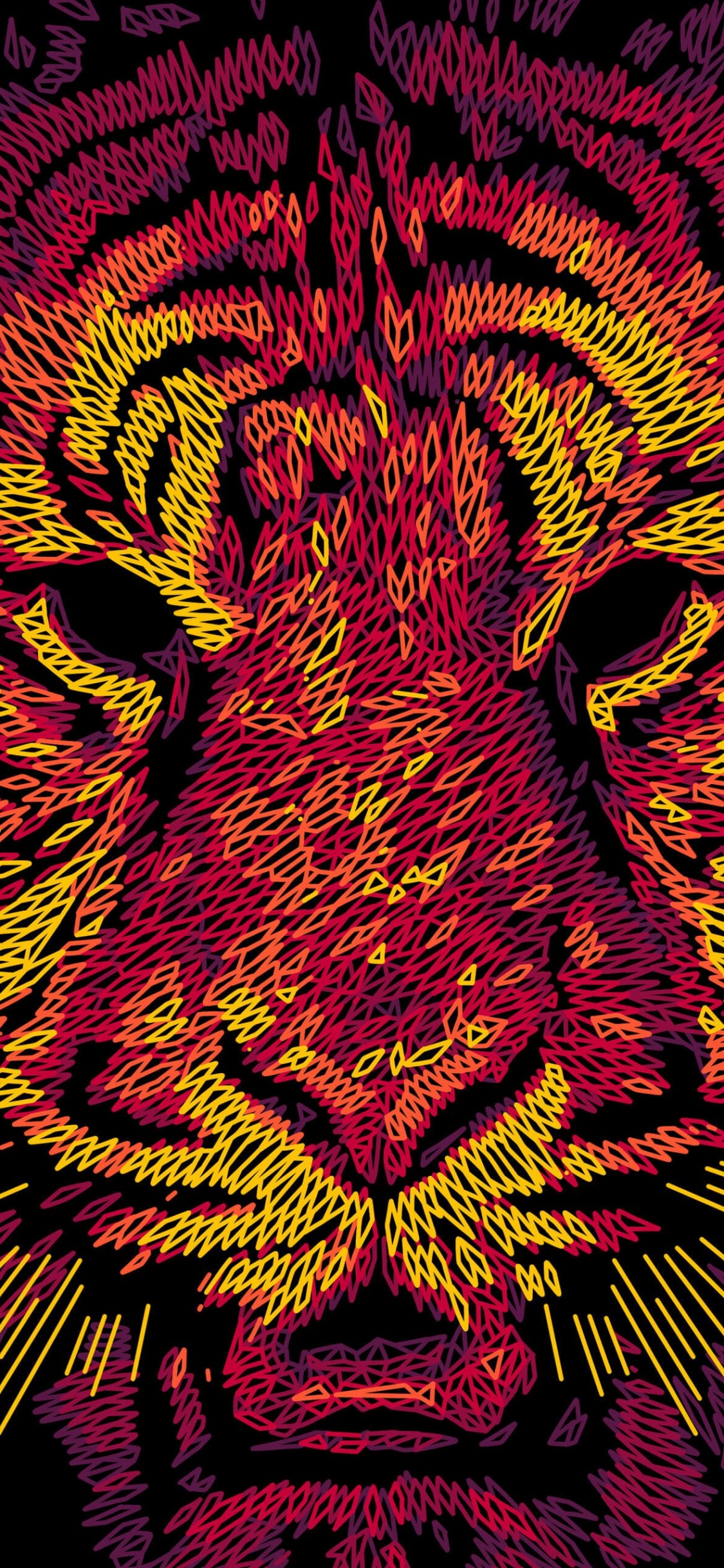 Tiger, Muster, Carnivore, Kunst, Felidae. Wallpaper in 1125x2436 Resolution