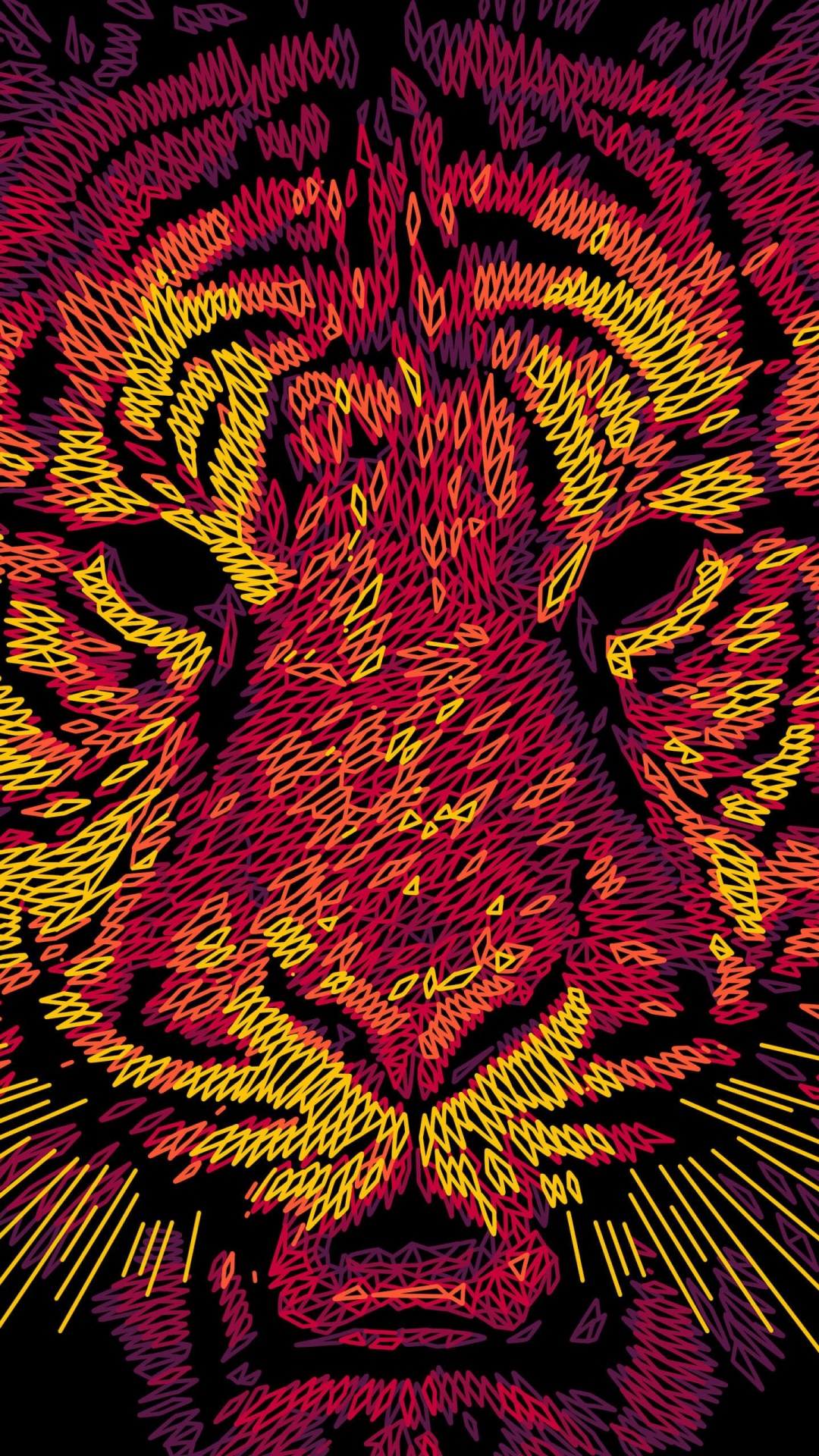 Tiger, Pattern, Carnivore, Art, Felidae. Wallpaper in 1080x1920 Resolution