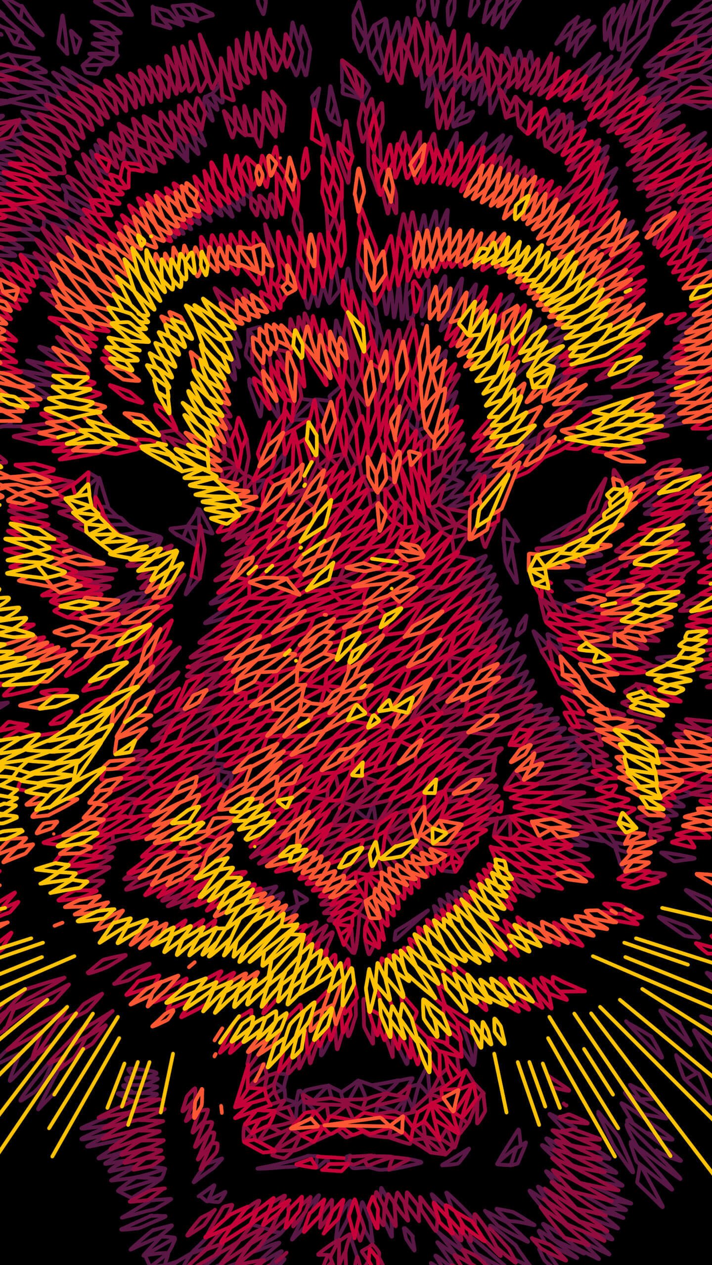 Tiger, Pattern, Carnivore, Art, Felidae. Wallpaper in 1440x2560 Resolution