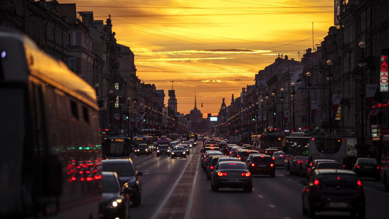 Cars on Road During Sunset. Wallpaper in 1280x720 Resolution