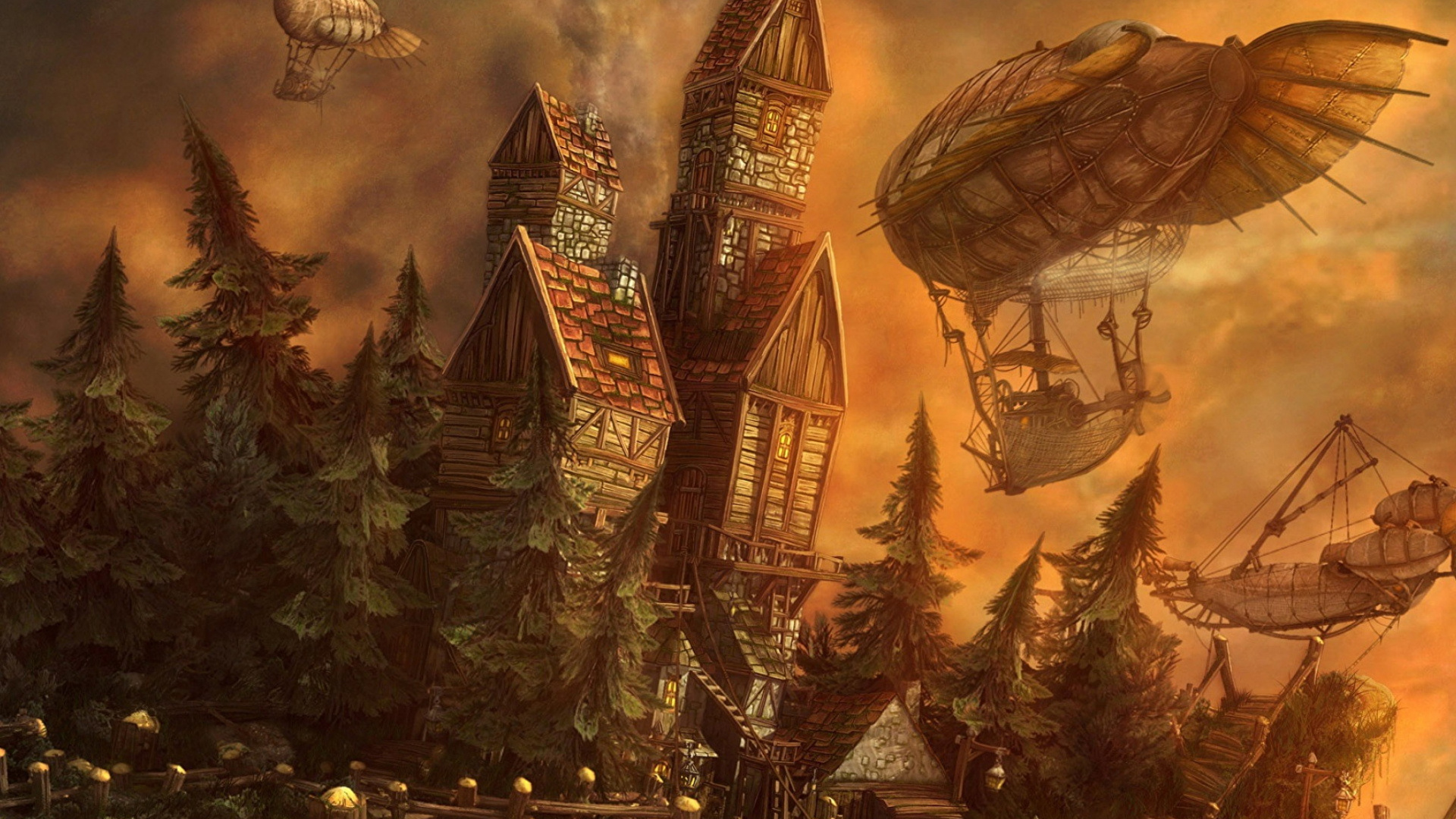 Brown Wooden House Near Trees During Sunset. Wallpaper in 1920x1080 Resolution