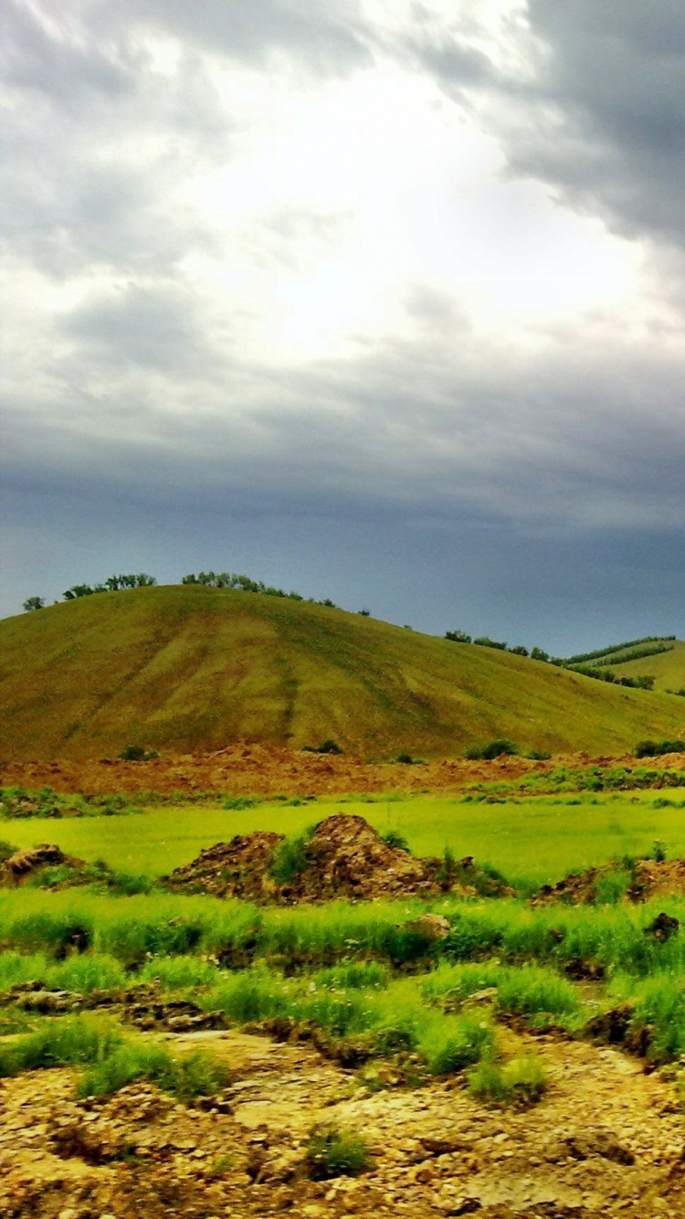 Green Grass Field Near Body of Water Under Cloudy Sky During Daytime. Wallpaper in 750x1334 Resolution