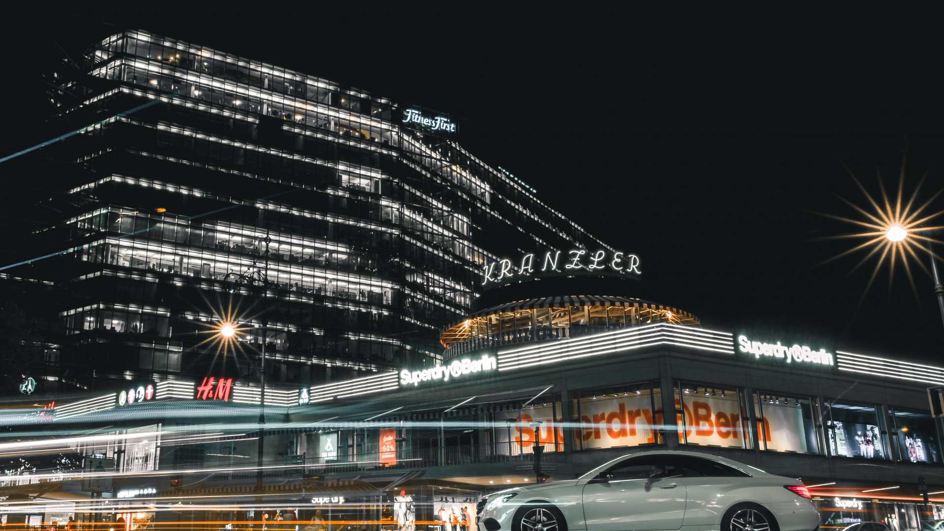 White Sedan on Road During Night Time. Wallpaper in 1920x1080 Resolution