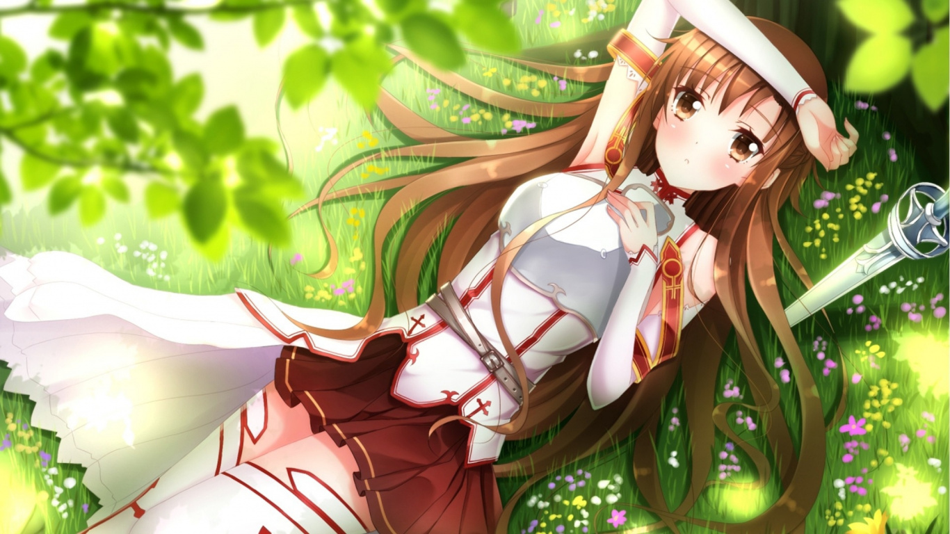 Frau im Roten Kleid Anime-Charakter. Wallpaper in 1366x768 Resolution