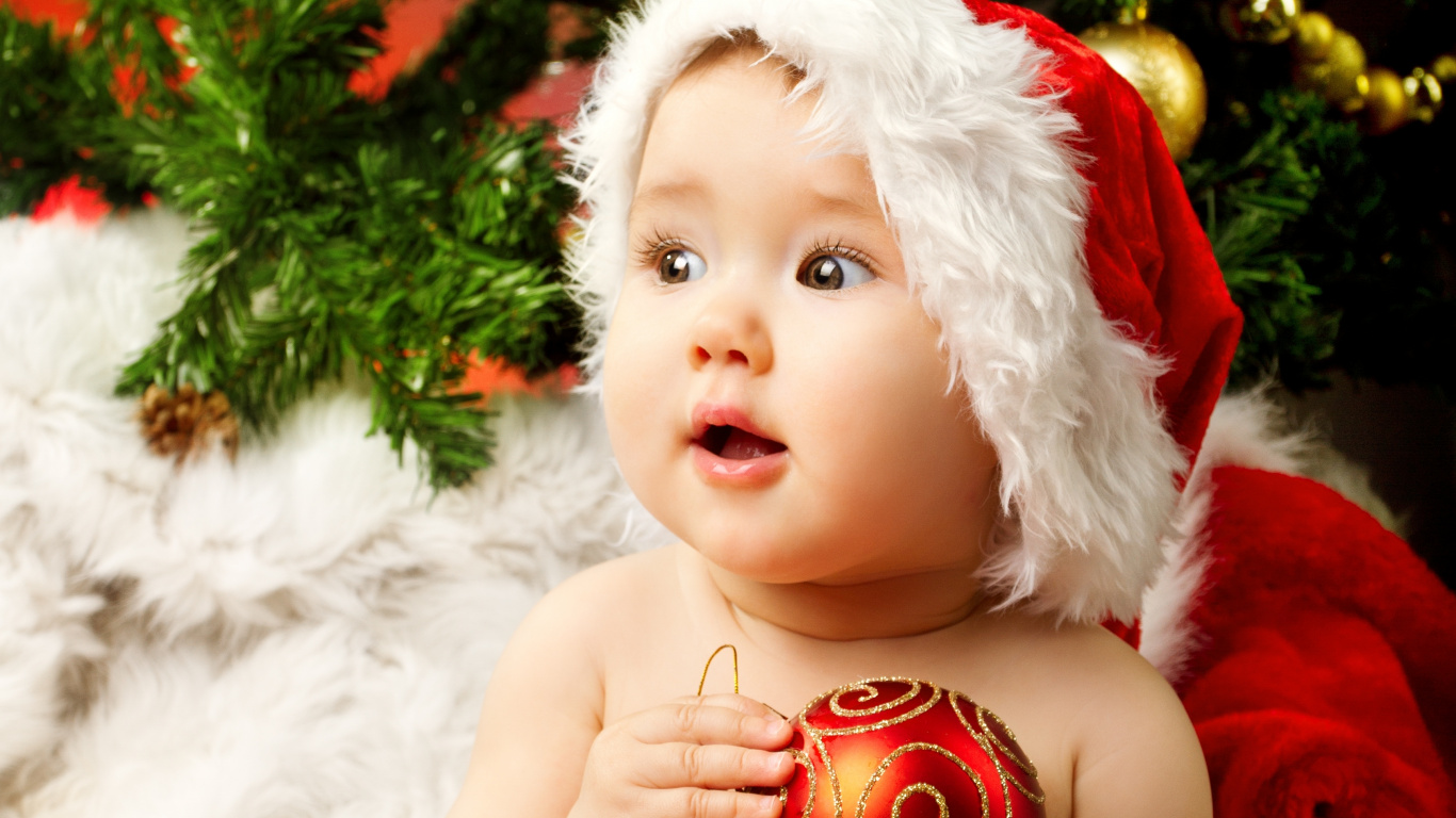 El Día De Navidad, Bebé, la Lindura, Navidad, Adorno de Navidad. Wallpaper in 1366x768 Resolution