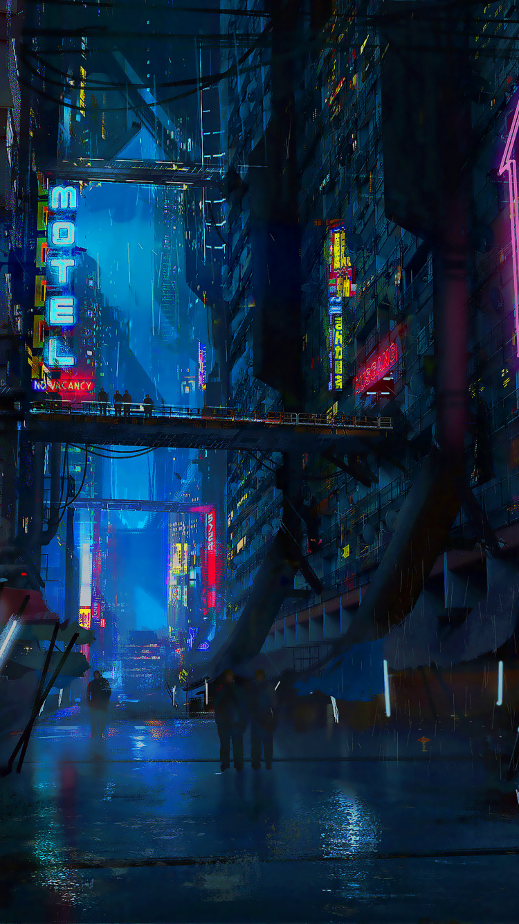 Cyberpunk-Stadt, Cyberpunk 2077, Cyberpunk, Science-fiction, Digitale Kunst. Wallpaper in 750x1334 Resolution