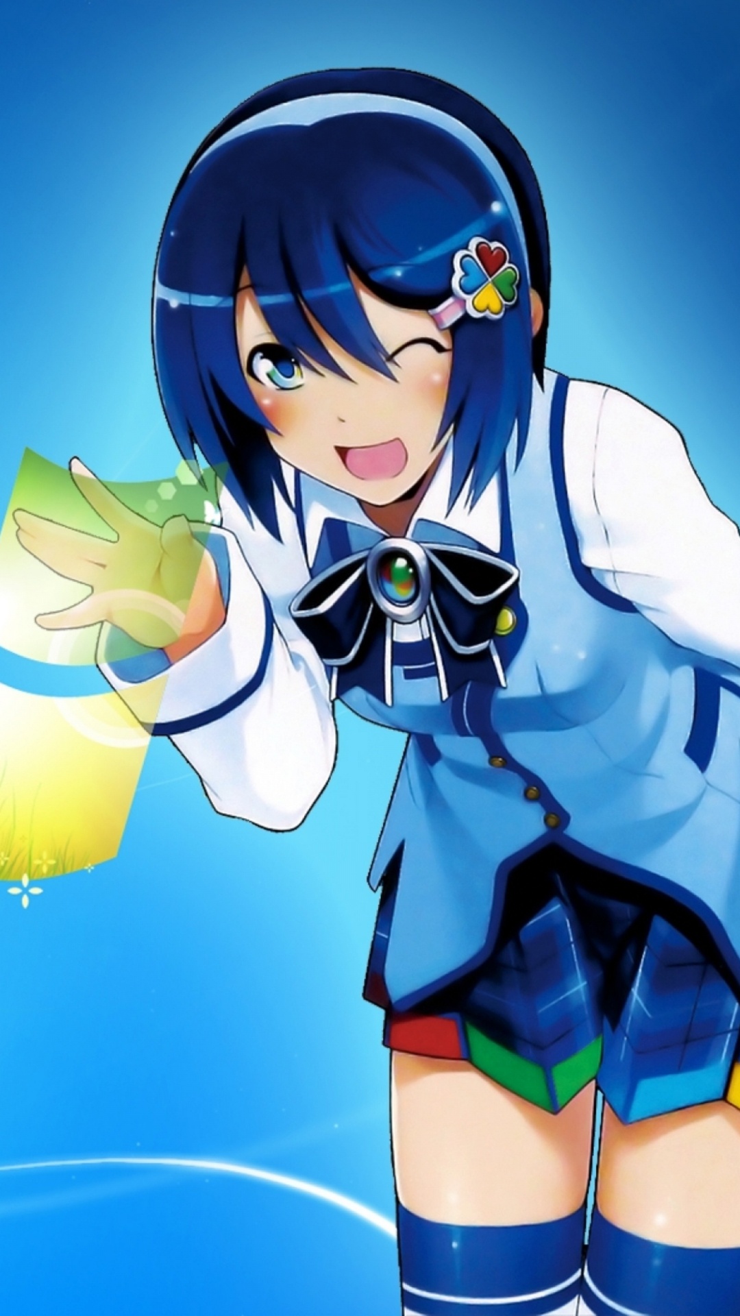 Frau in Blau-weißer Schuluniform Anime-Figur. Wallpaper in 1080x1920 Resolution