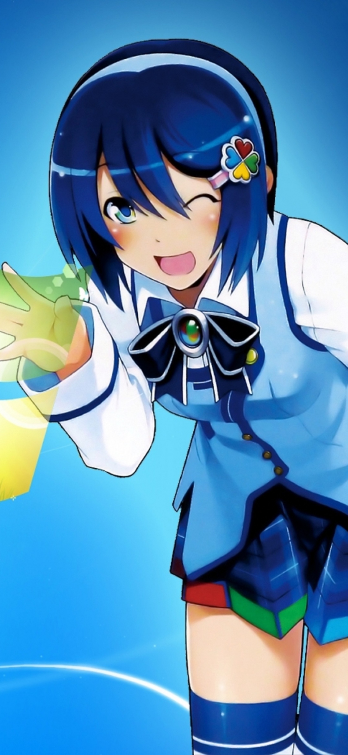 Frau in Blau-weißer Schuluniform Anime-Figur. Wallpaper in 1125x2436 Resolution