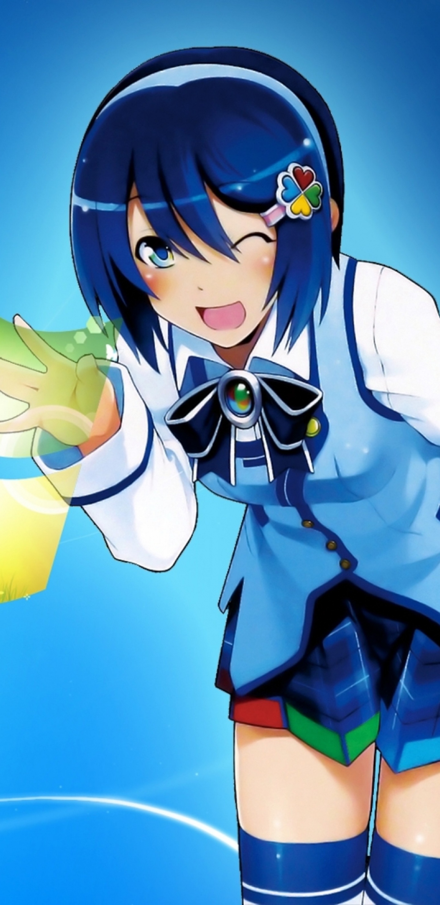 Frau in Blau-weißer Schuluniform Anime-Figur. Wallpaper in 1440x2960 Resolution