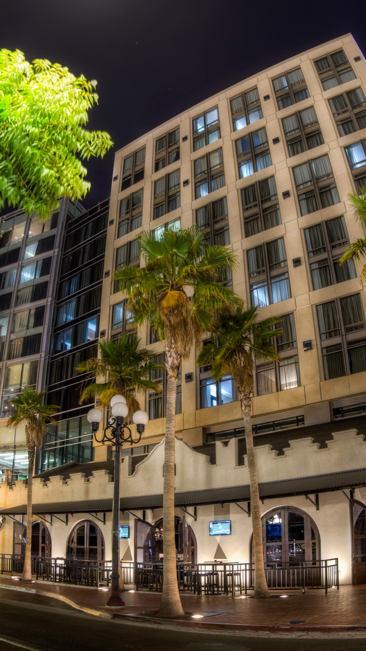 Green Trees Near White Concrete Building During Night Time. Wallpaper in 750x1334 Resolution
