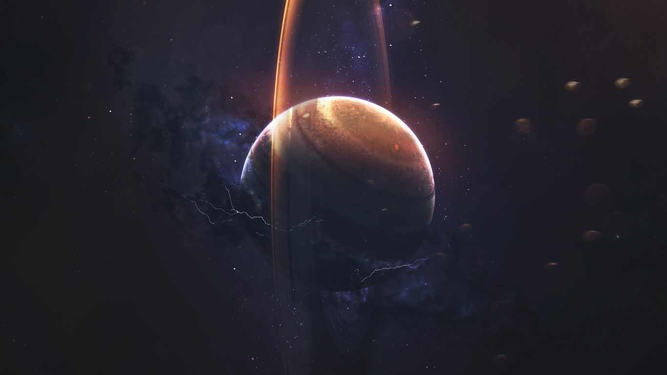 Planète Noire et Blanche Avec Lumière. Wallpaper in 1366x768 Resolution