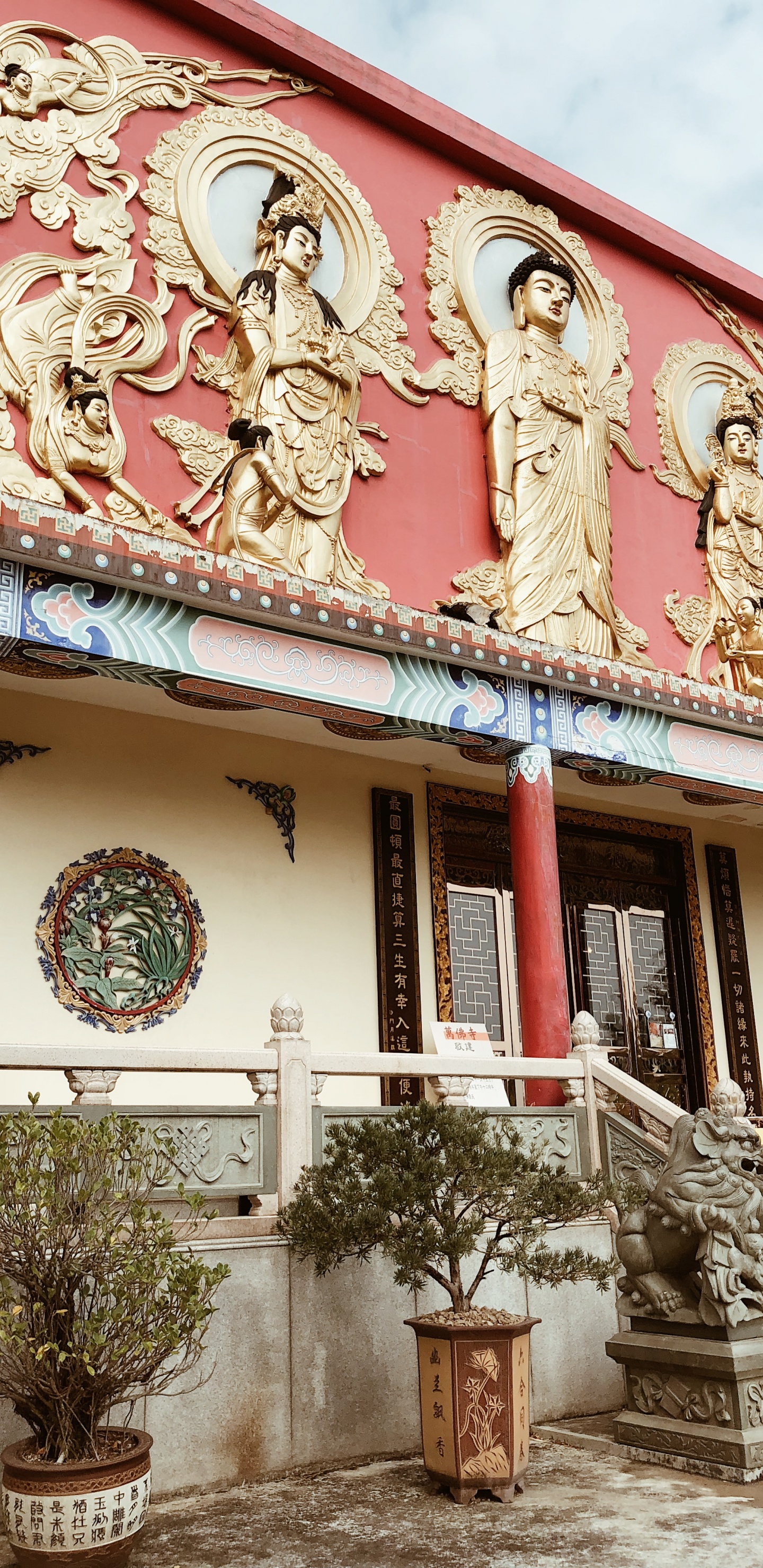 Fassade, Blumentopf, Skulptur, Wahrzeichen, Zimmerpflanze. Wallpaper in 1440x2960 Resolution