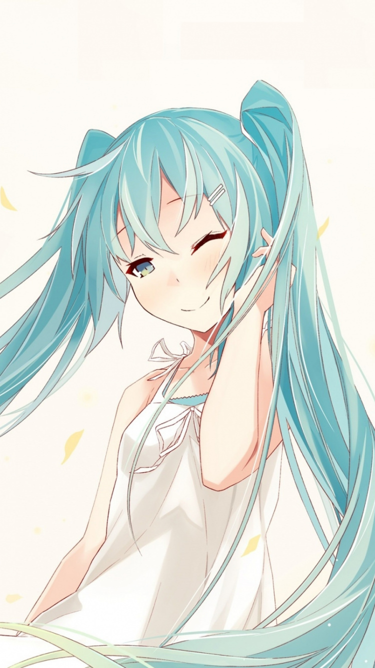 Blue Haired Female Anime Character. Wallpaper in 750x1334 Resolution