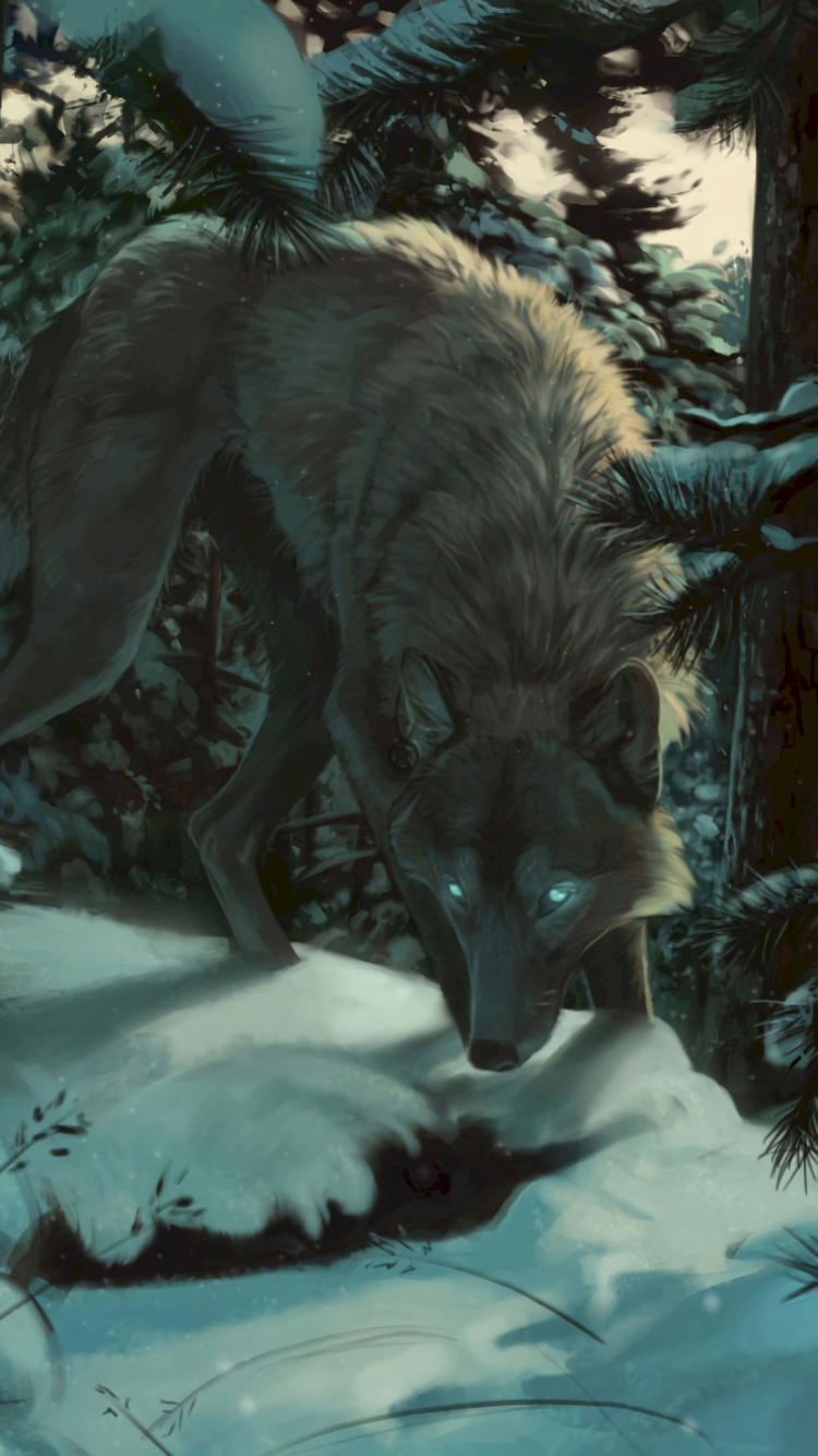 Black Wolf on Snow Covered Ground. Wallpaper in 750x1334 Resolution