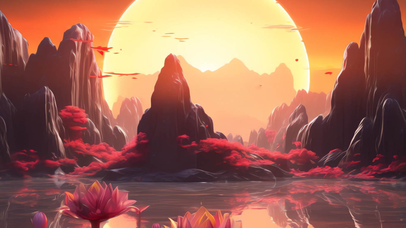 余辉, 日落, 太阳, 生态区, 光 壁纸 1366x768 允许