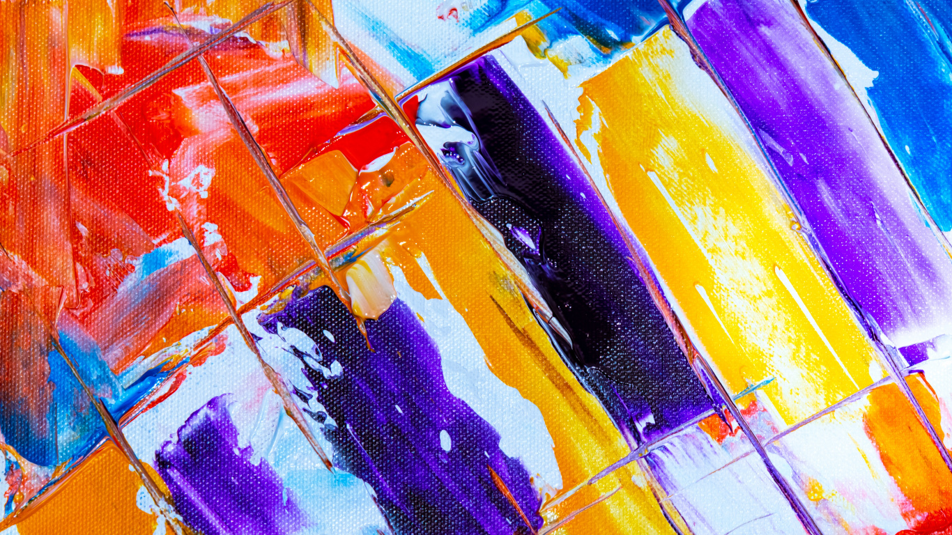 Pintura Abstracta Azul Naranja y Amarilla. Wallpaper in 1366x768 Resolution