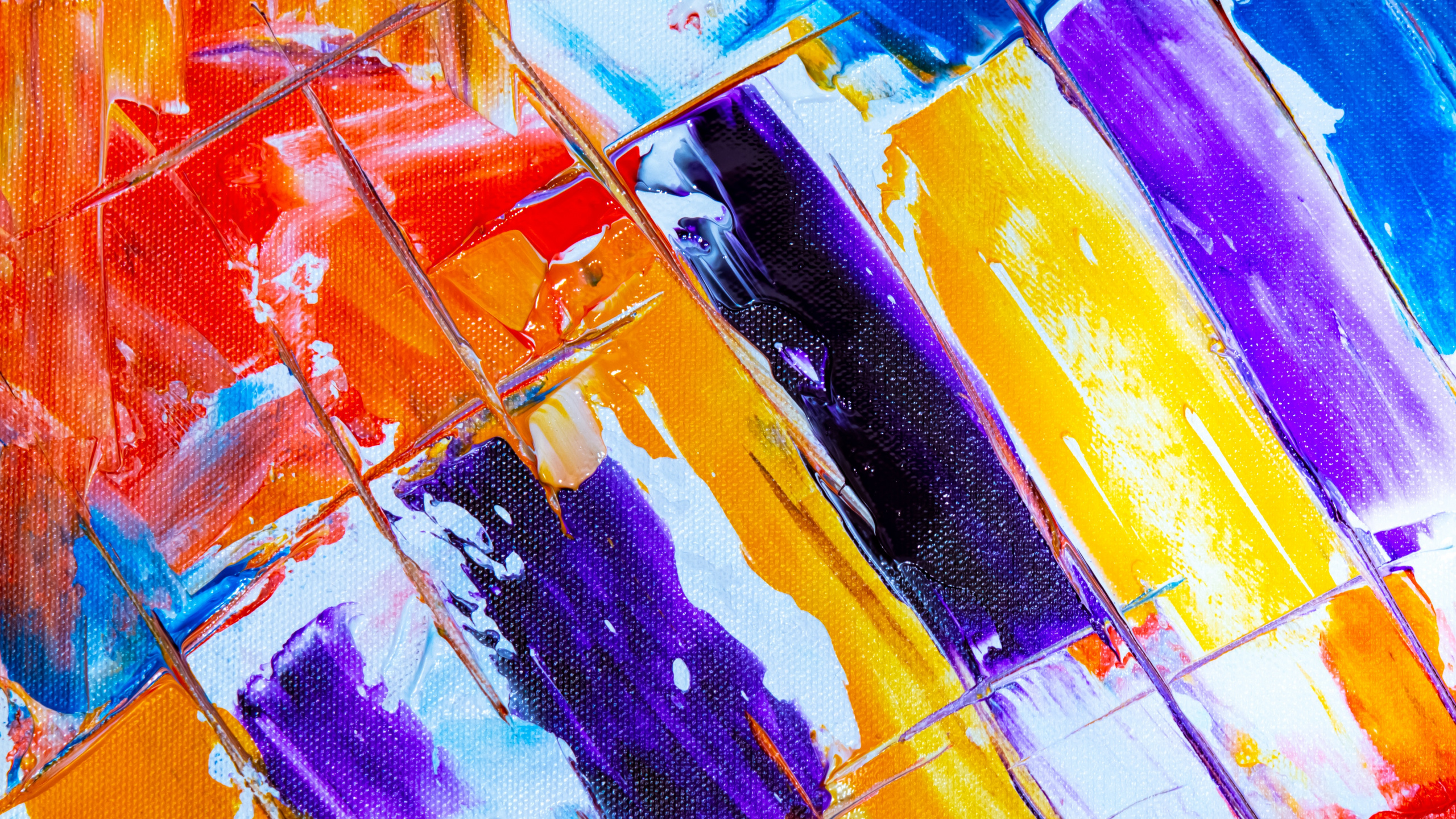 Pintura Abstracta Azul Naranja y Amarilla. Wallpaper in 2560x1440 Resolution