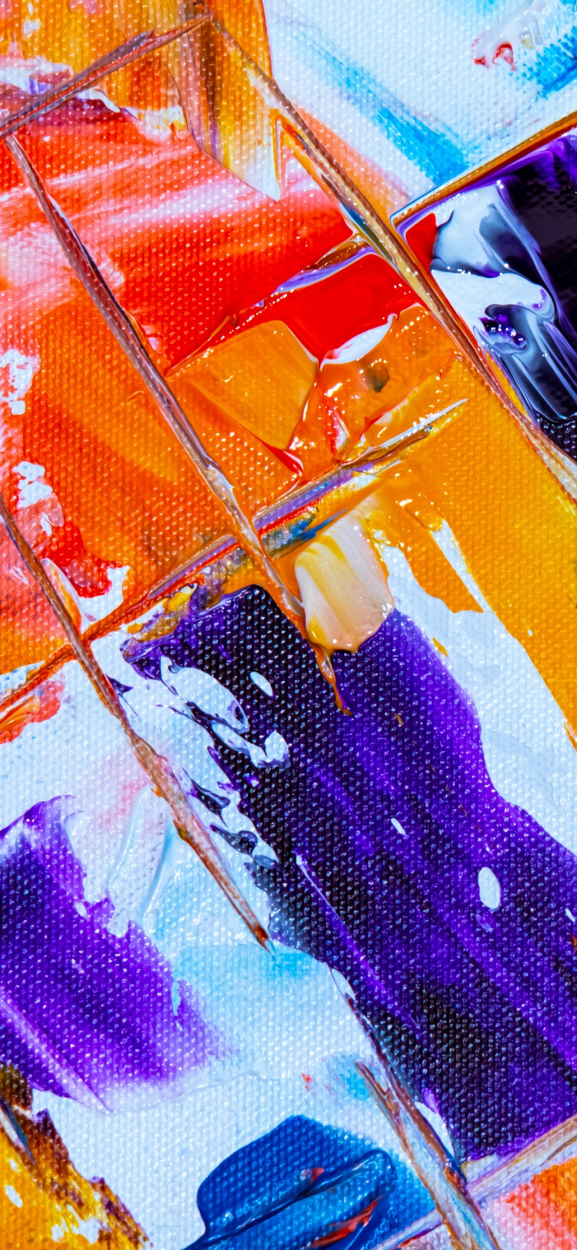 Blau Orange Und Gelb Abstrakte Malerei. Wallpaper in 1125x2436 Resolution