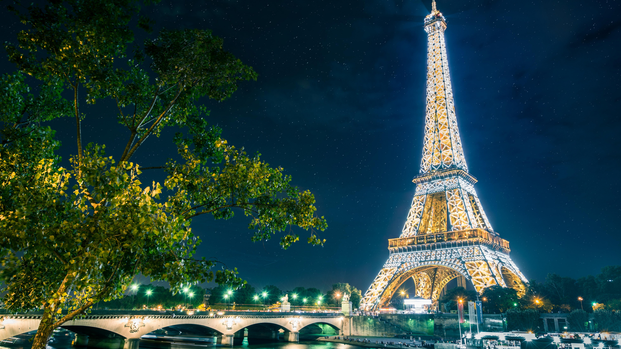 Download 2560x1440 Wallpaper Eiffel Tower, Tower, Landmark, Architecture, Night Eiffel Tower, Tower, Landmark, Architecture, Night. Wallpaper in 2560x1440 Resolution