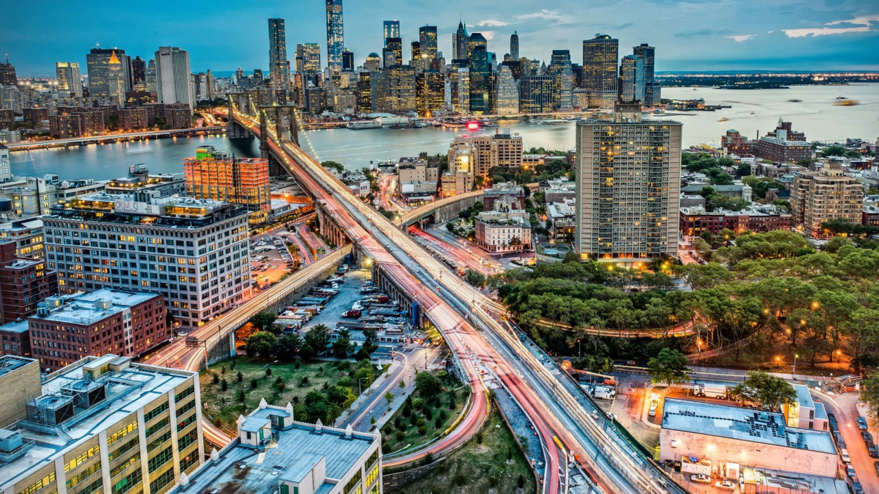 City Buildings and Cars on Highway During Night Time. Wallpaper in 1280x720 Resolution