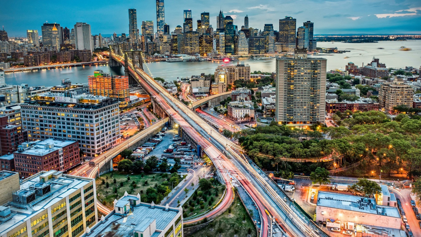 City Buildings and Cars on Highway During Night Time. Wallpaper in 1366x768 Resolution