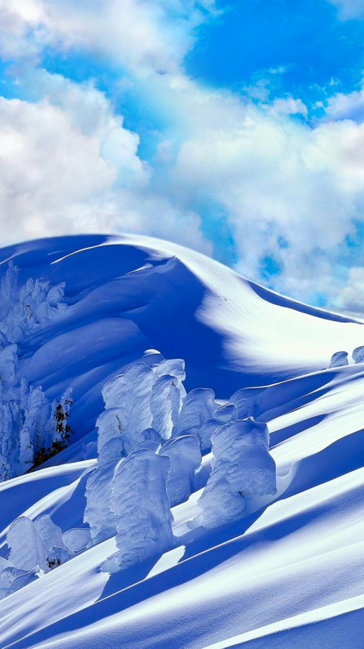 Snow Covered Mountain Under White Clouds and Blue Sky During Daytime. Wallpaper in 750x1334 Resolution