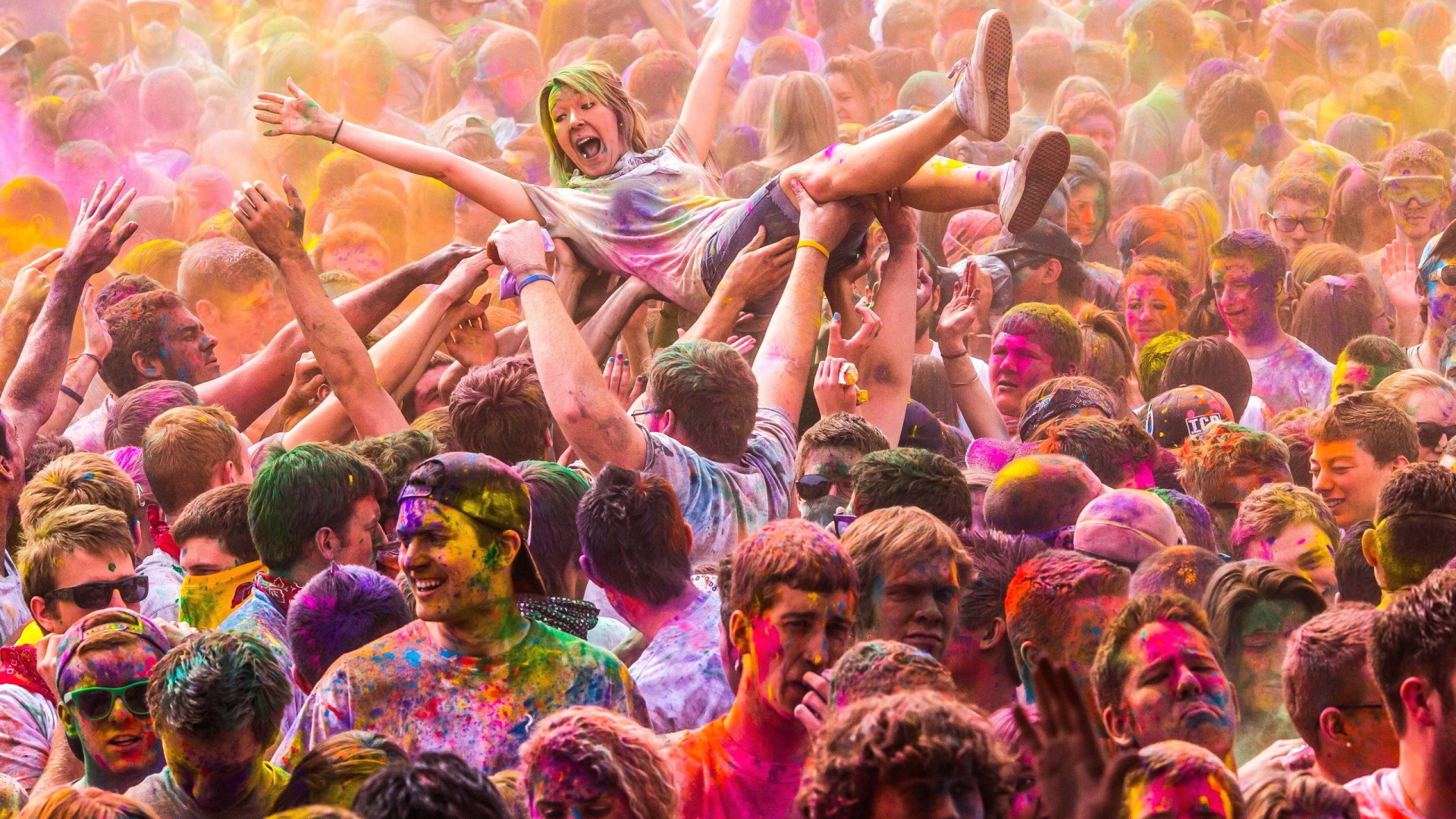 Holi, Festival, Multitud, Evento, Diversión. Wallpaper in 1920x1080 Resolution