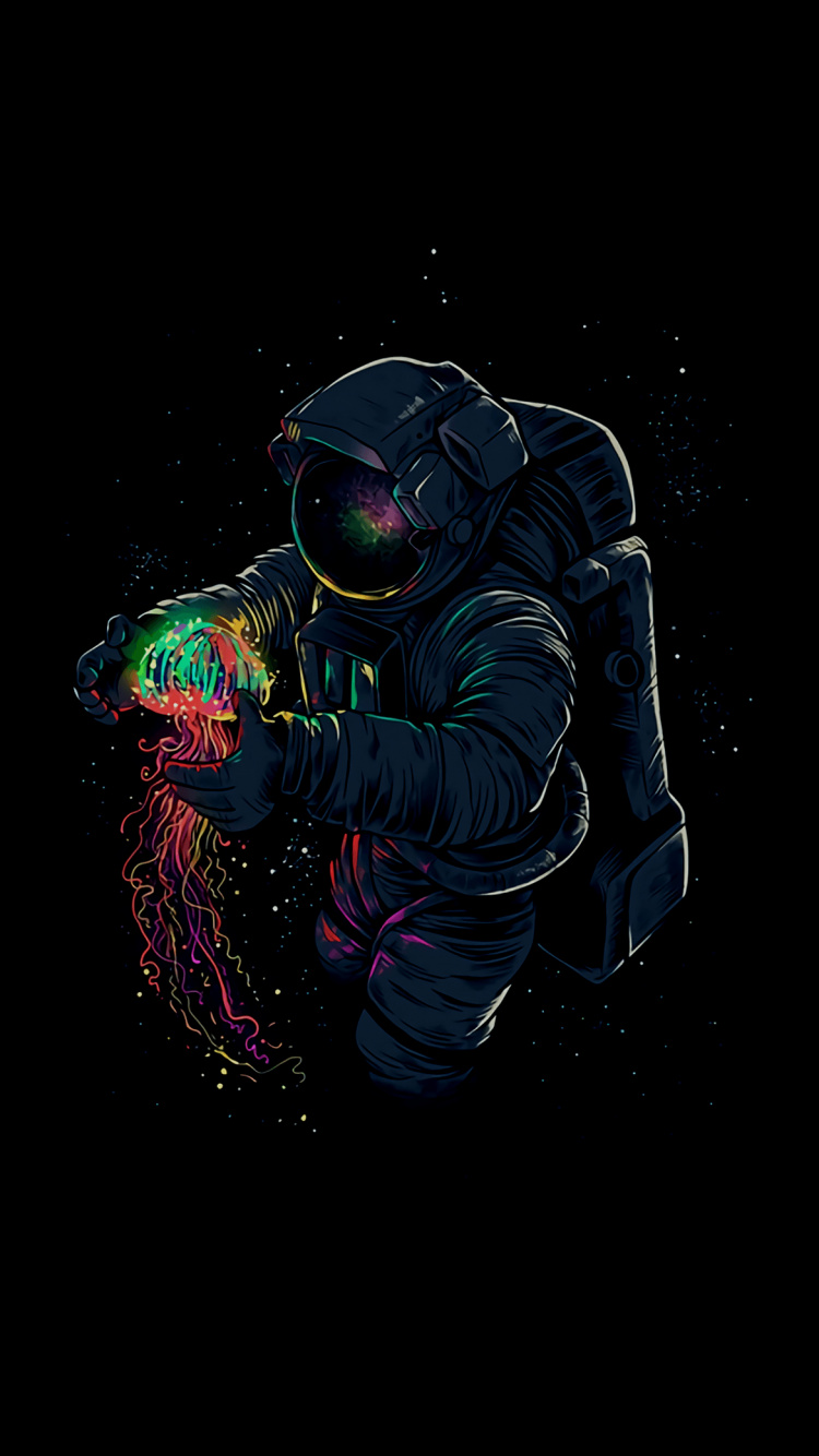 Amoled, Astronaute Tenant Une Méduse, Astronaute, Espace Extérieur, Manche. Wallpaper in 750x1334 Resolution