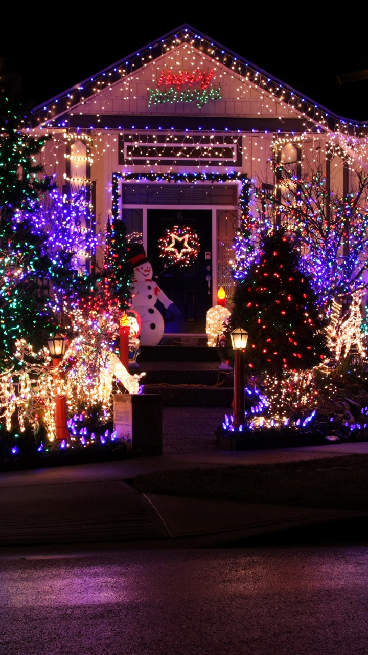 Decoración de la Navidad, El Día De Navidad, Luces de Navidad, Navidad, Muñeco. Wallpaper in 720x1280 Resolution