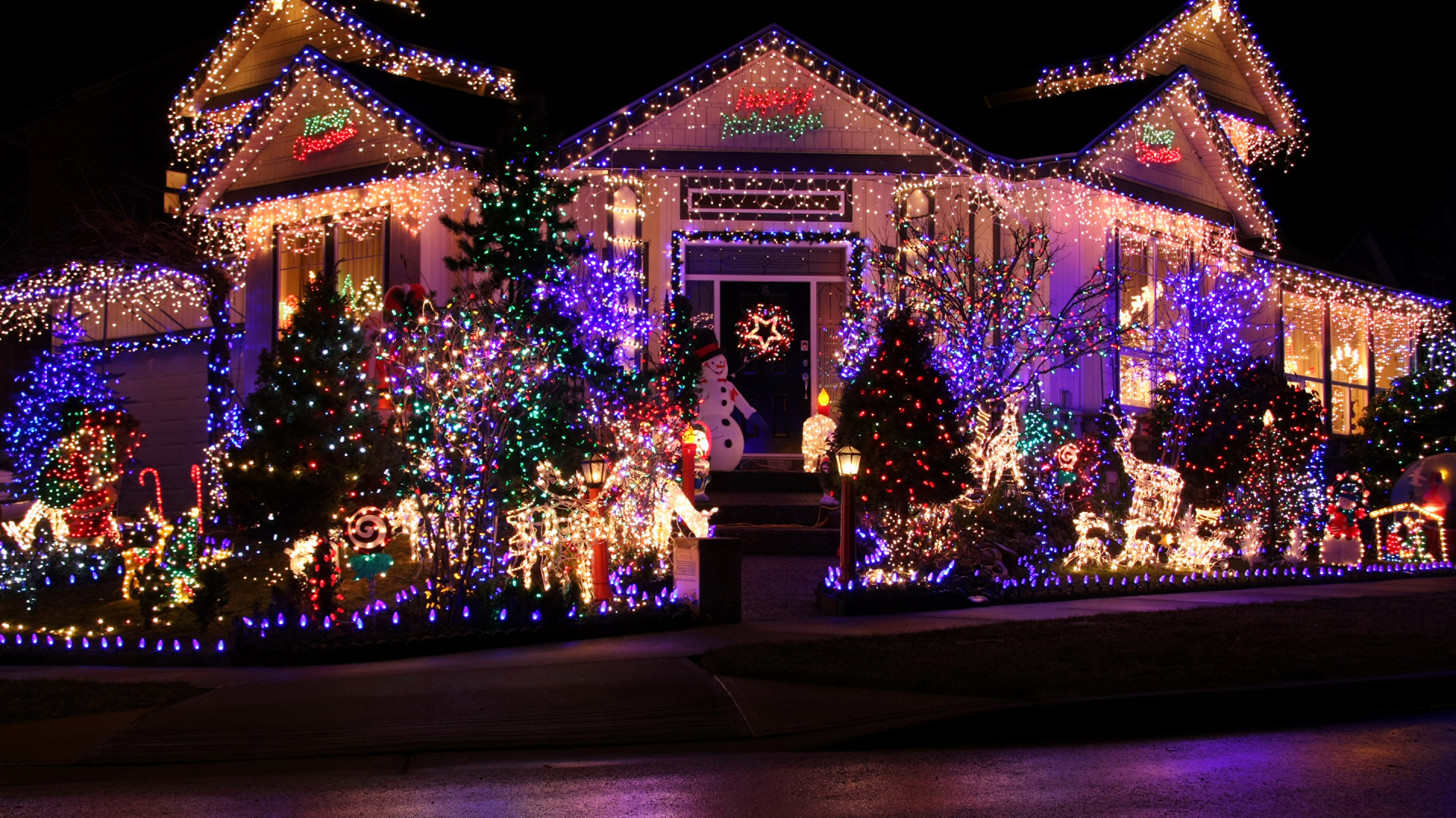 Weihnachtsdekoration, Weihnachten, Weihnachtsbeleuchtung, Weihnachtsbaum, Nacht. Wallpaper in 1920x1080 Resolution