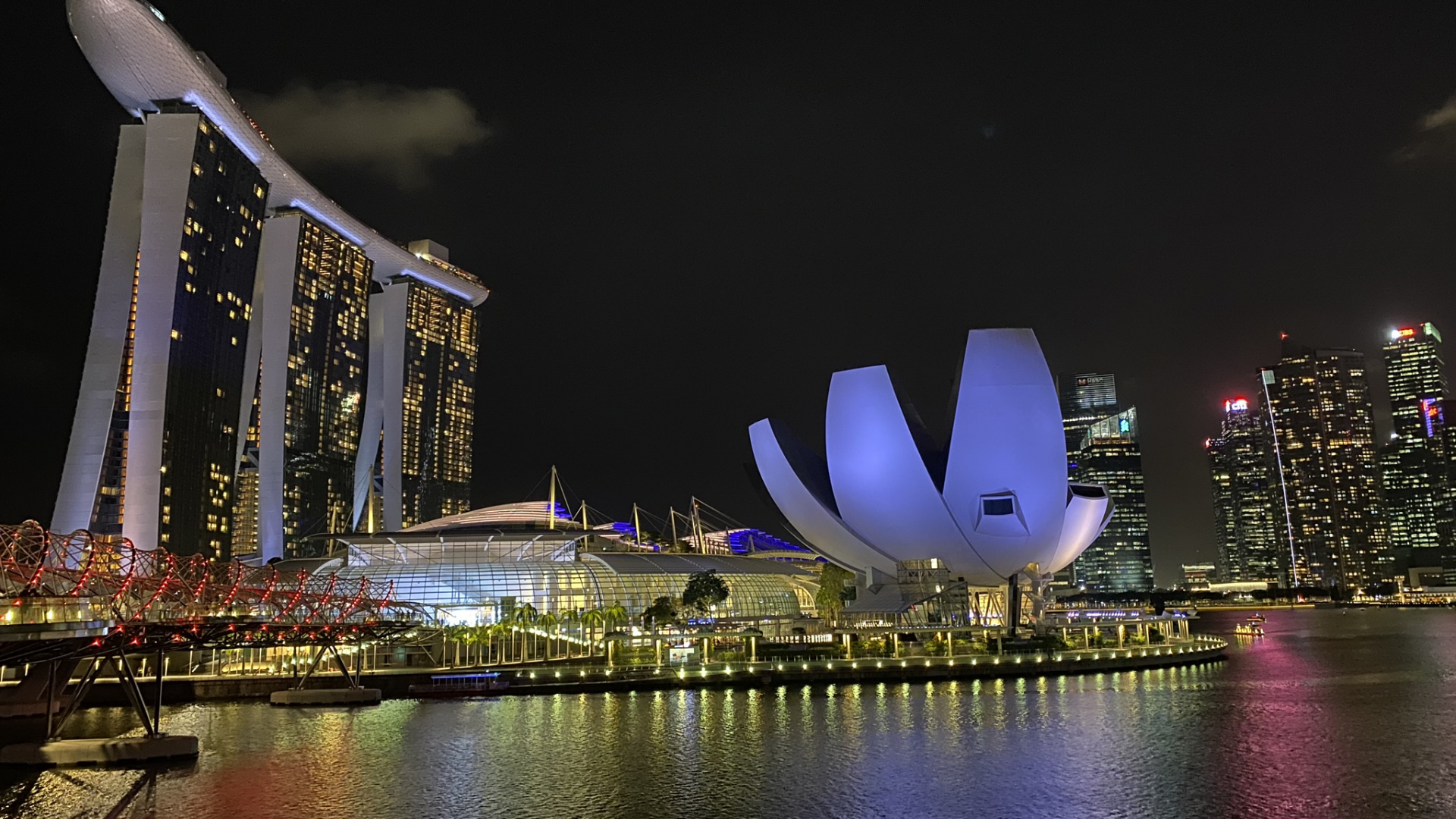 Singapur, Reflexion, Stadtlandschaften, Zwei Tausend Neunzehn, Nacht. Wallpaper in 1920x1080 Resolution