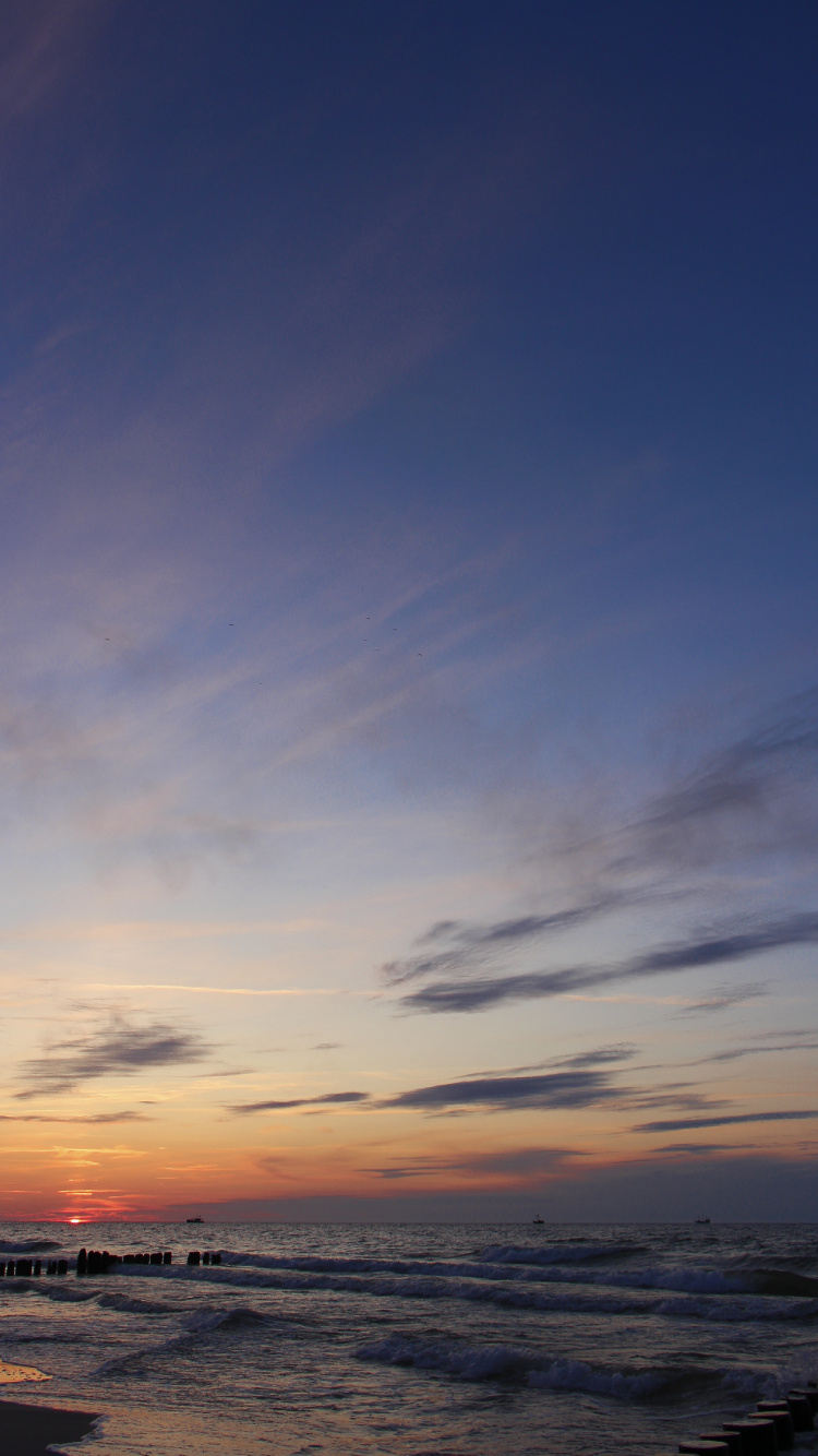 Mar, Puesta, Afterglow, Oceano, Noche. Wallpaper in 750x1334 Resolution