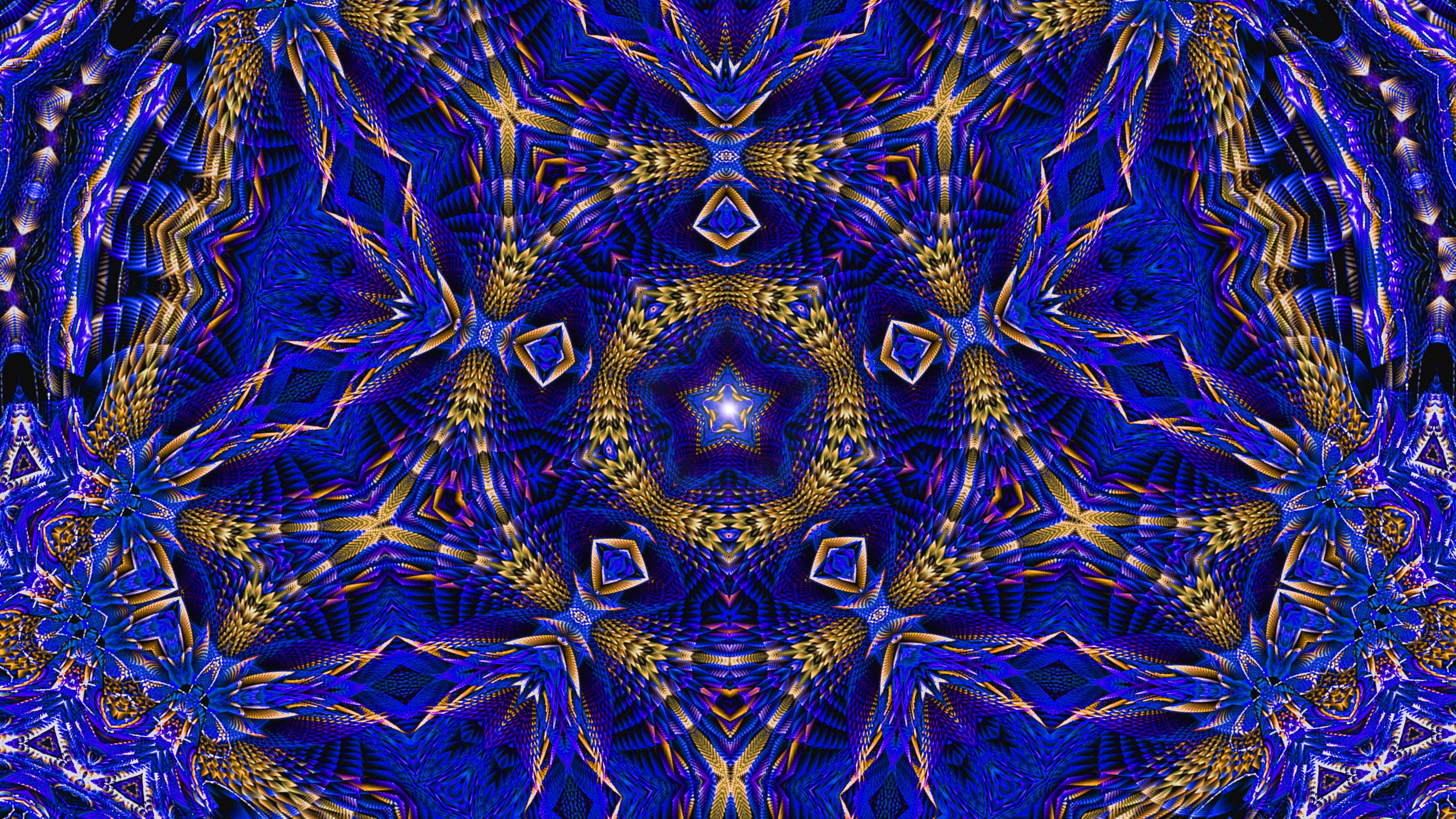 万花筒, 分形技术, 分形, 钴蓝色的, 迷幻术 壁纸 3840x2160 允许