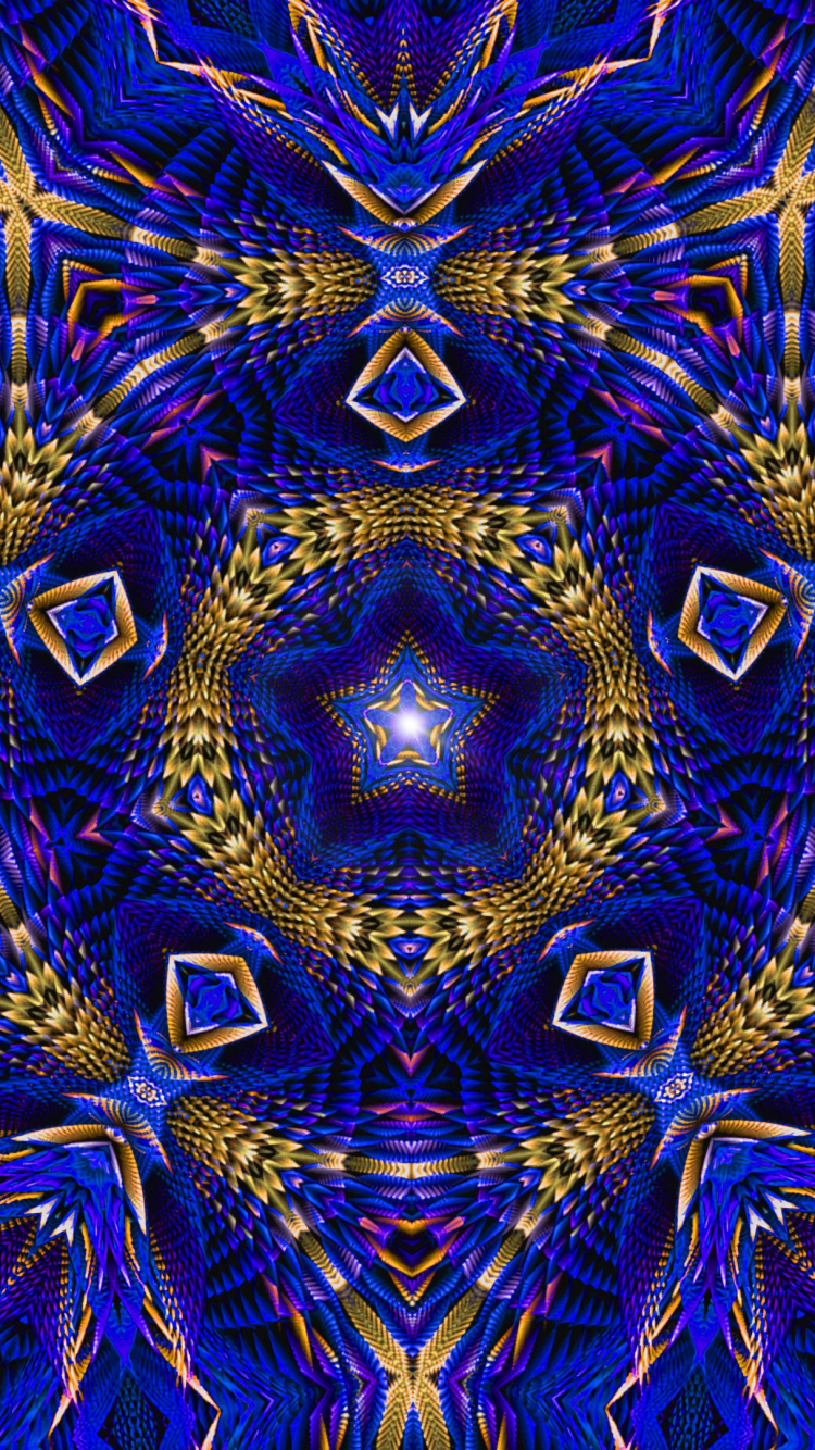万花筒, 分形技术, 分形, 钴蓝色的, 迷幻术 壁纸 750x1334 允许