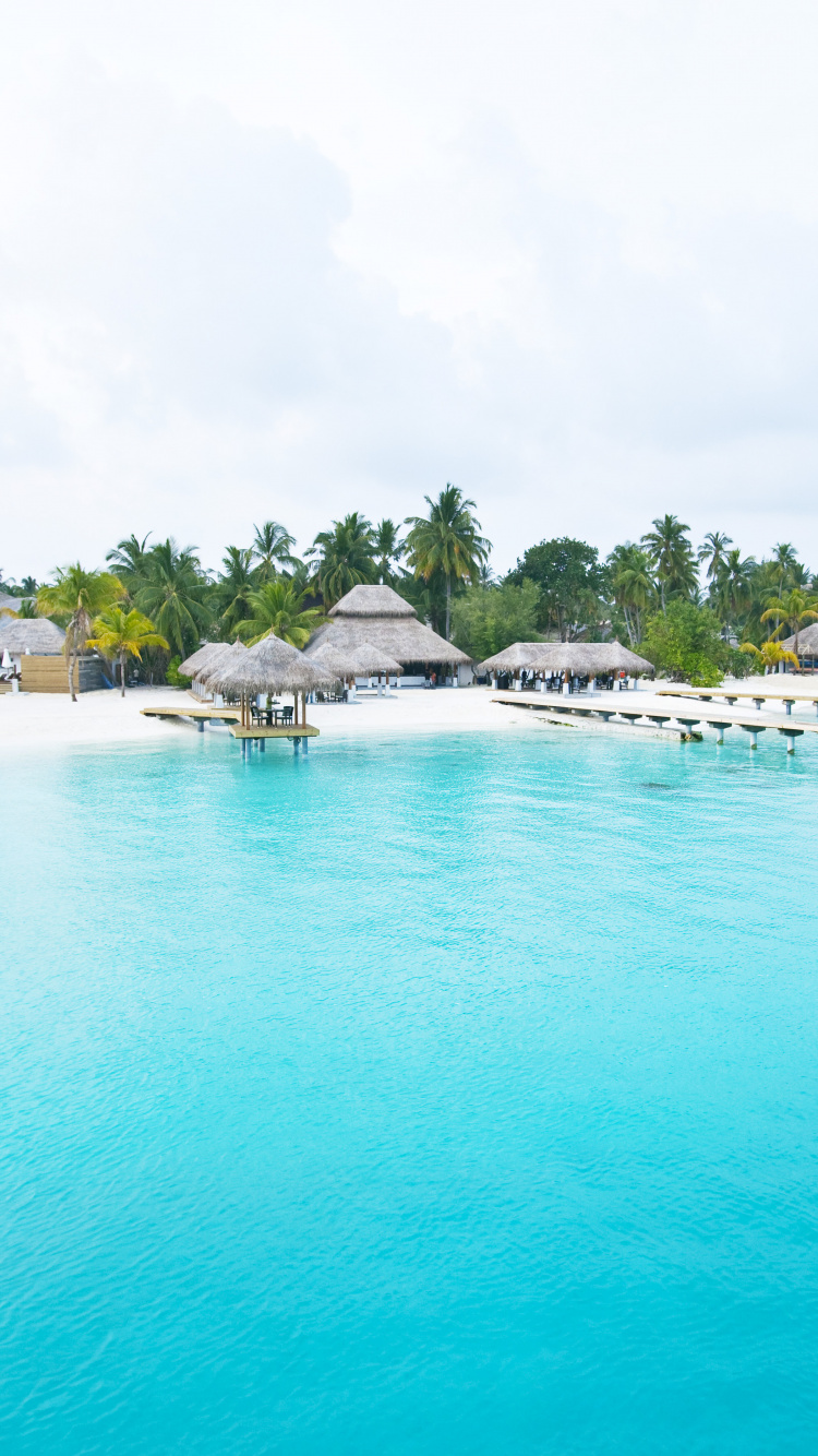 White and Brown Wooden Beach Houses Near Body of Water During Daytime. Wallpaper in 750x1334 Resolution