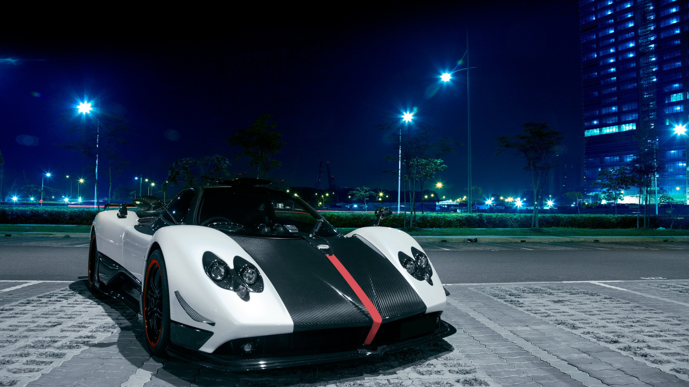 White and Black Sports Car on Road During Night Time. Wallpaper in 1366x768 Resolution