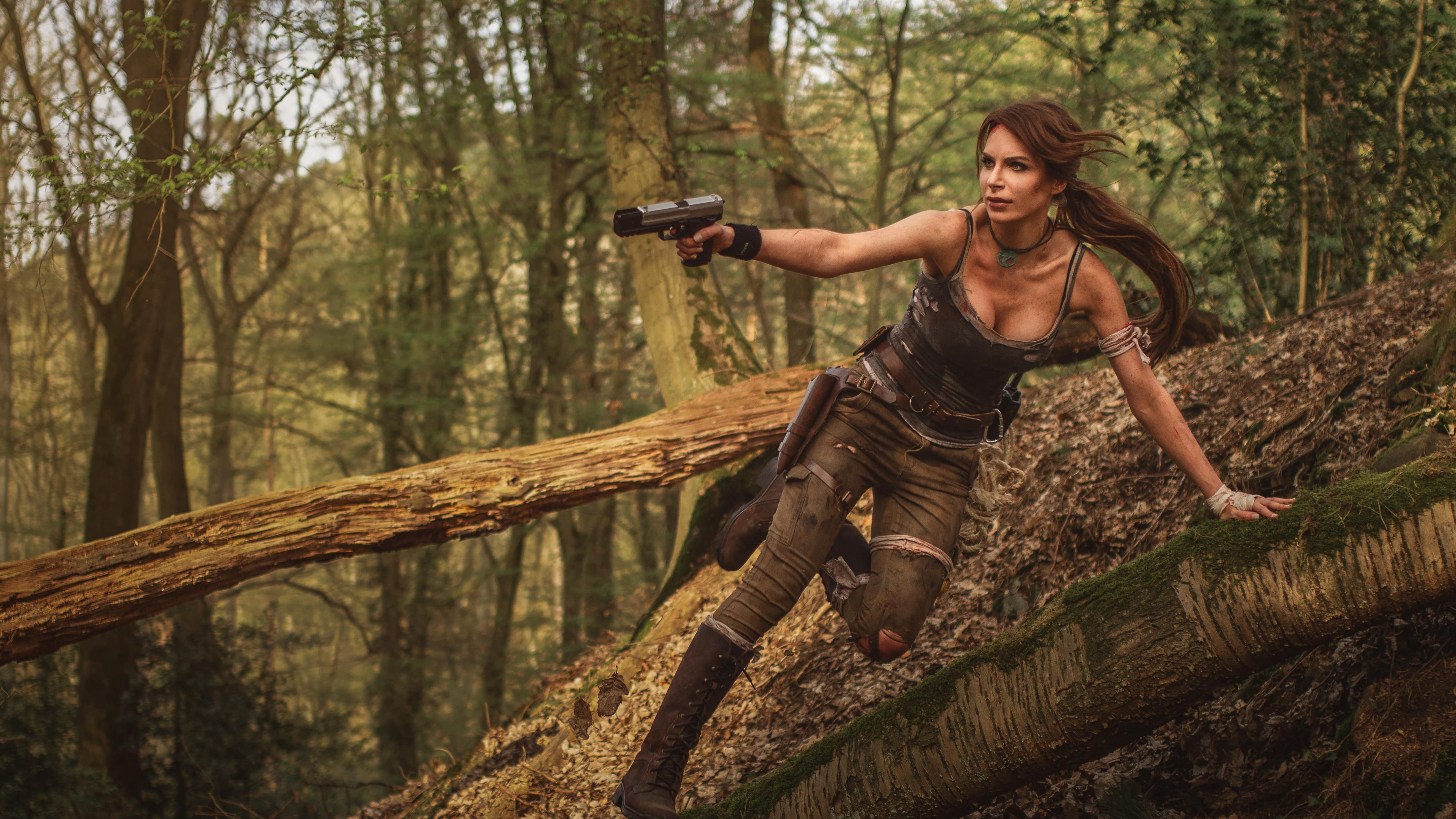 Lara Croft, Cosplay, People in Nature, Tree, Natural Environment. Wallpaper in 3840x2160 Resolution