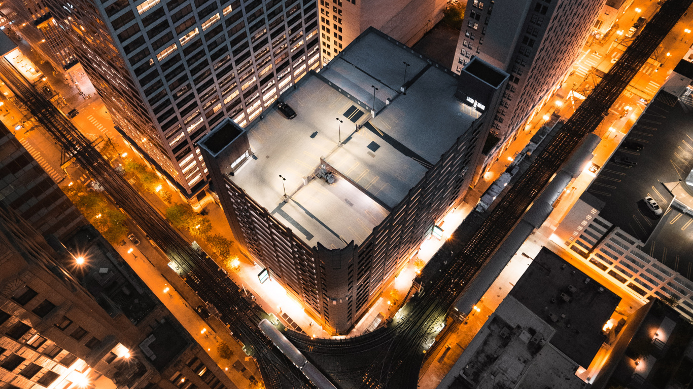 High Rise Buildings During Night Time. Wallpaper in 1366x768 Resolution