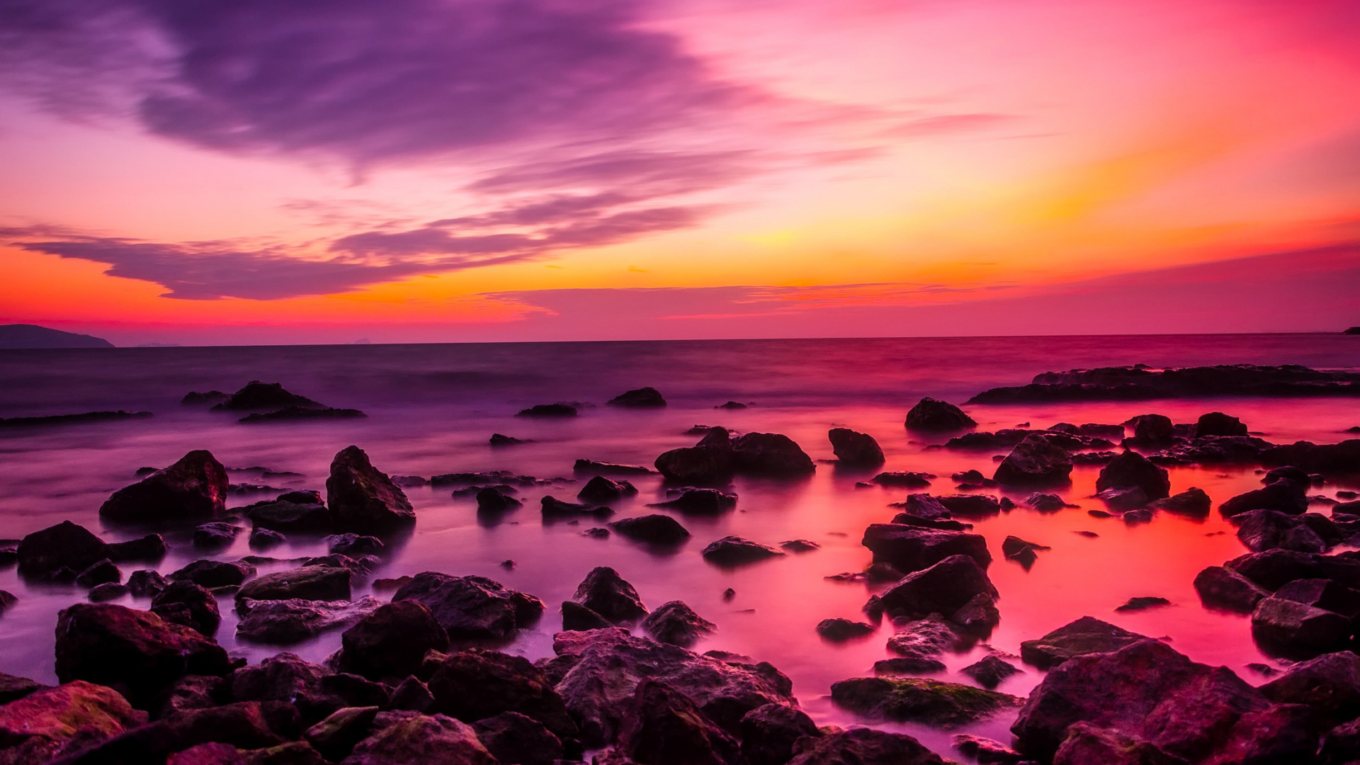 Sonnenuntergang, Gewässer, Natur, Horizont, Meer. Wallpaper in 1920x1080 Resolution