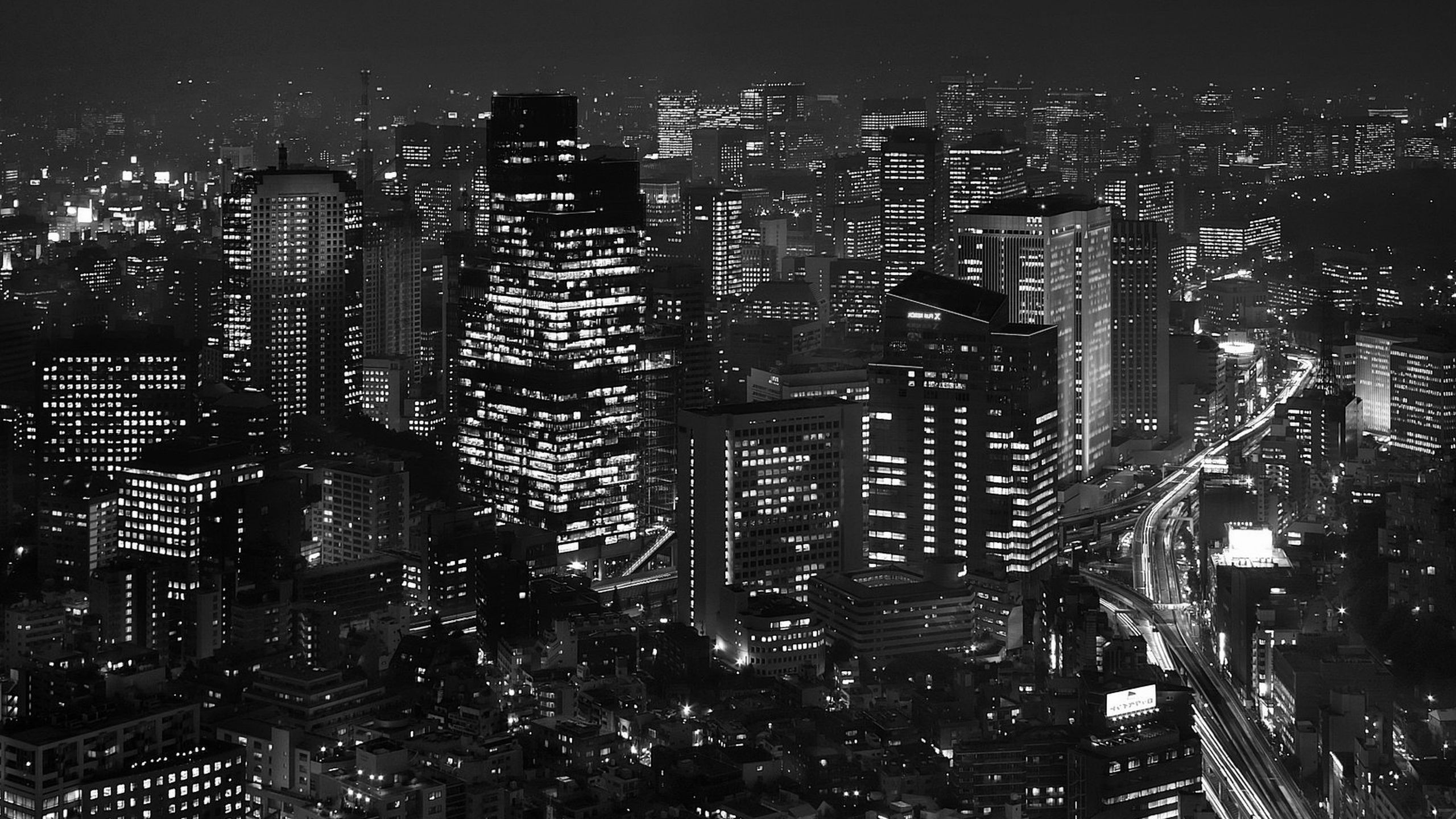 Grayscale Photo of City Buildings. Wallpaper in 2560x1440 Resolution