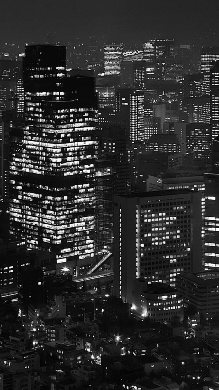Grayscale Photo of City Buildings. Wallpaper in 750x1334 Resolution
