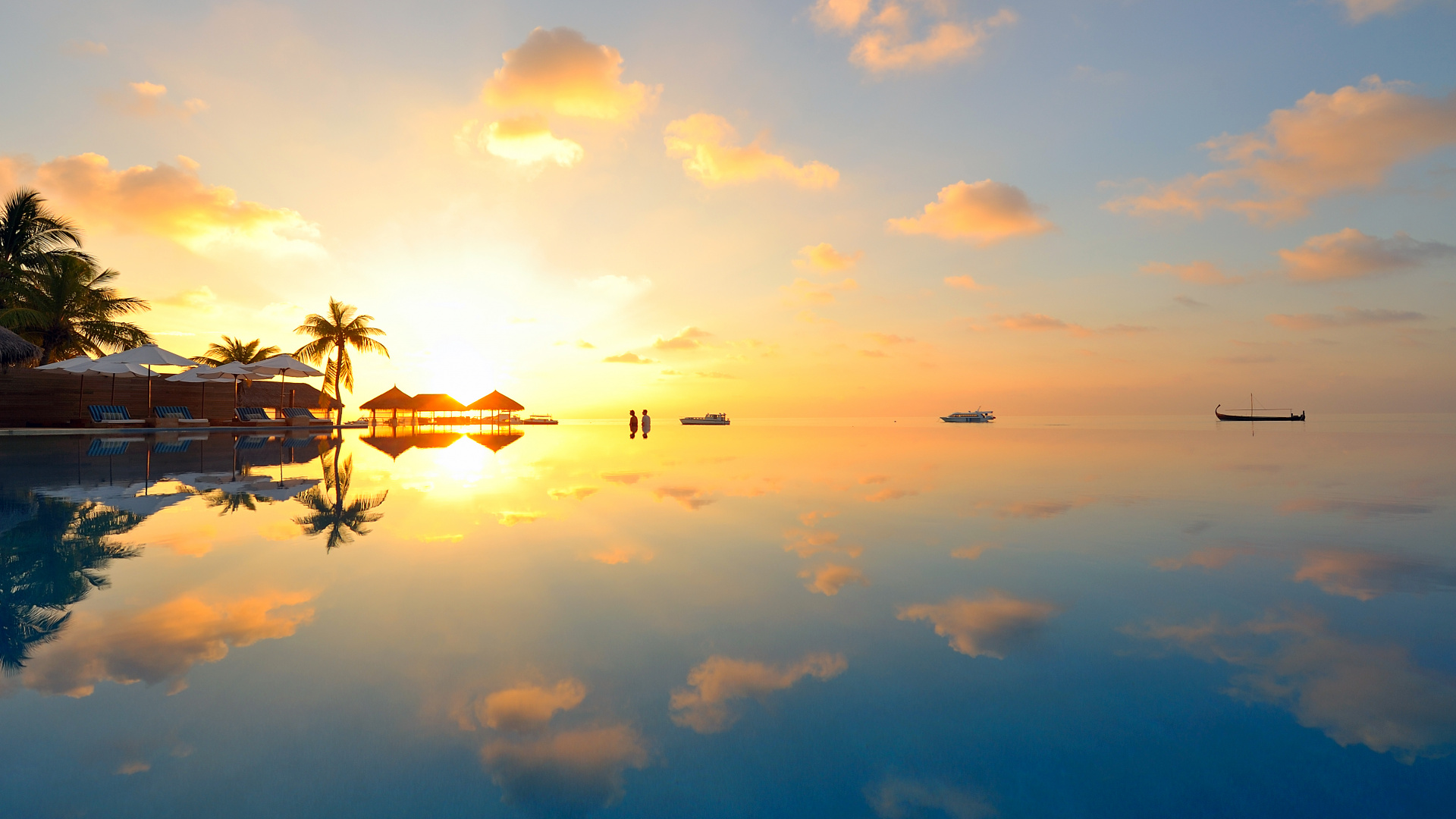 Plan D'eau au Coucher du Soleil. Wallpaper in 1920x1080 Resolution