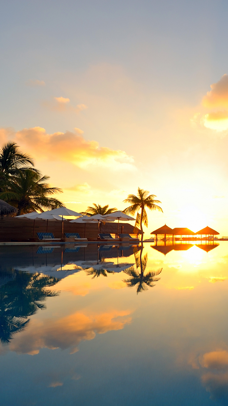 日落, 反射, 日出, 地平线, 早上 壁纸 750x1334 允许