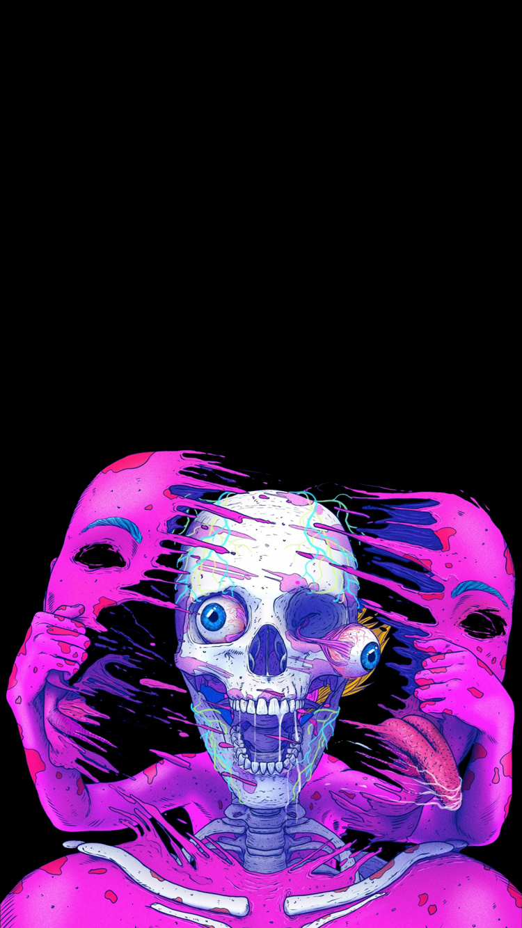 Skeleton, Amoled, Oled Skull, Psychedelic Art, Art. Wallpaper in 750x1334 Resolution