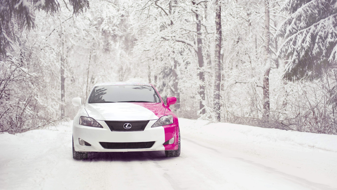 White Bmw Car on Snow Covered Road During Daytime. Wallpaper in 1280x720 Resolution