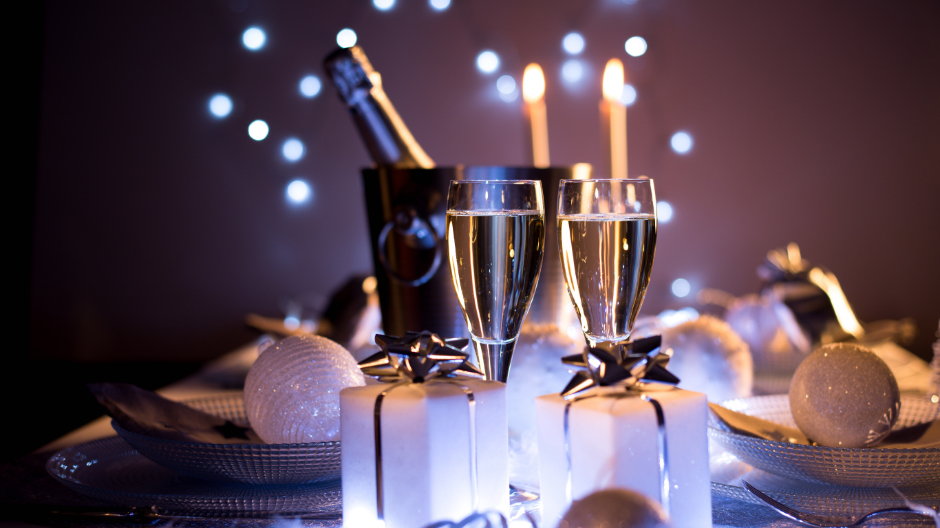 Champagne, Wine, New Years Eve, New Year, Still Life. Wallpaper in 1366x768 Resolution