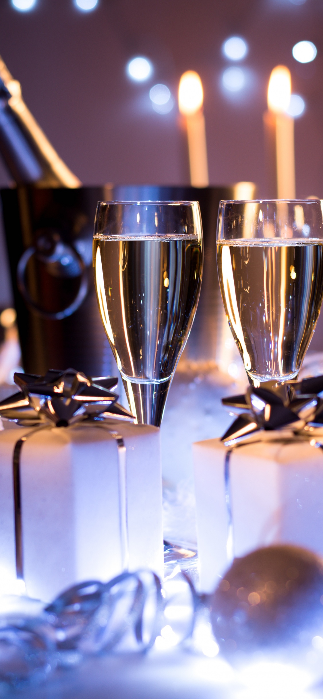 香槟, 葡萄酒, 新年前夕, 新的一年, 仍然生活 壁纸 1125x2436 允许